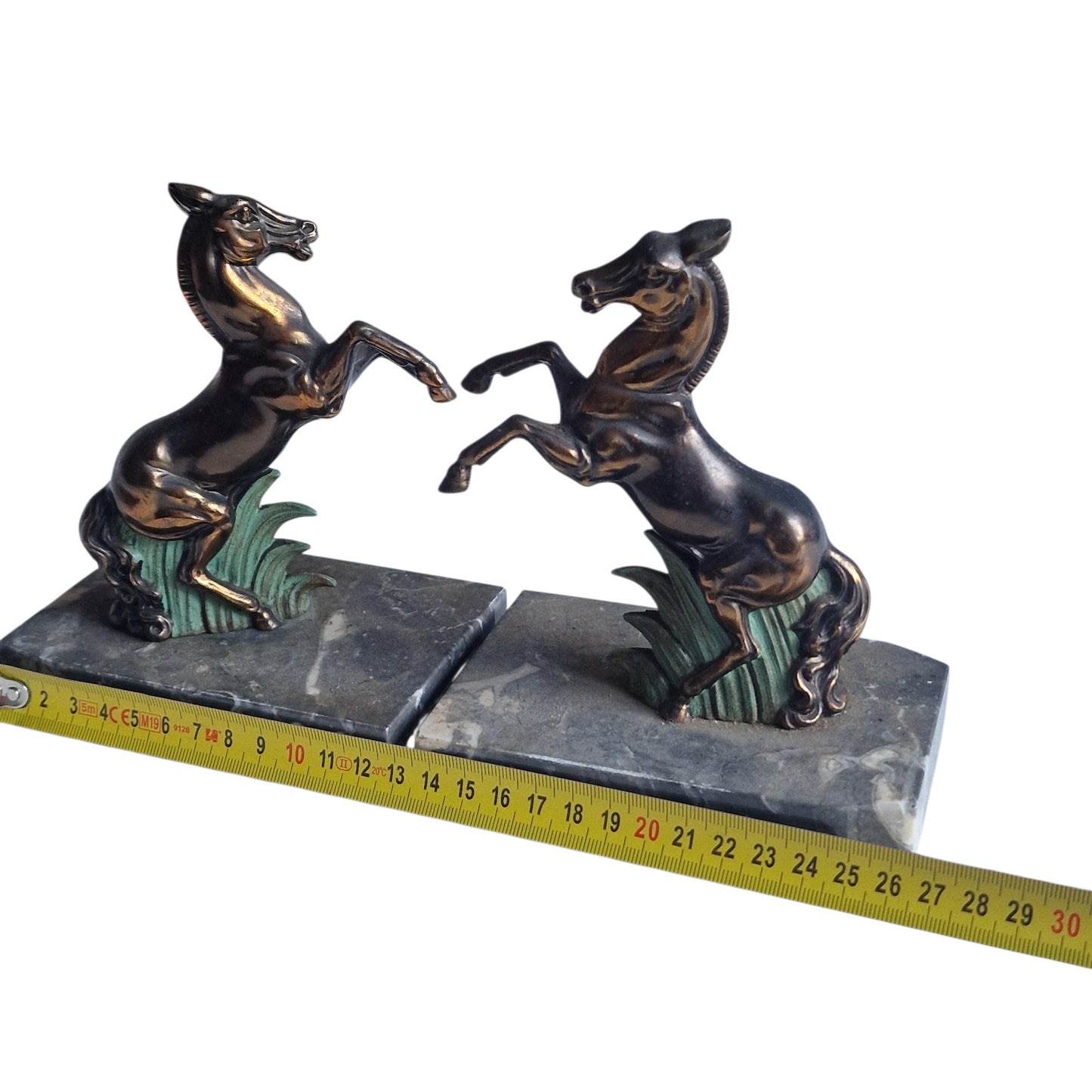 Stunning Art Deco Bronze bookends, horse, cold painted cast bronze on marbre.