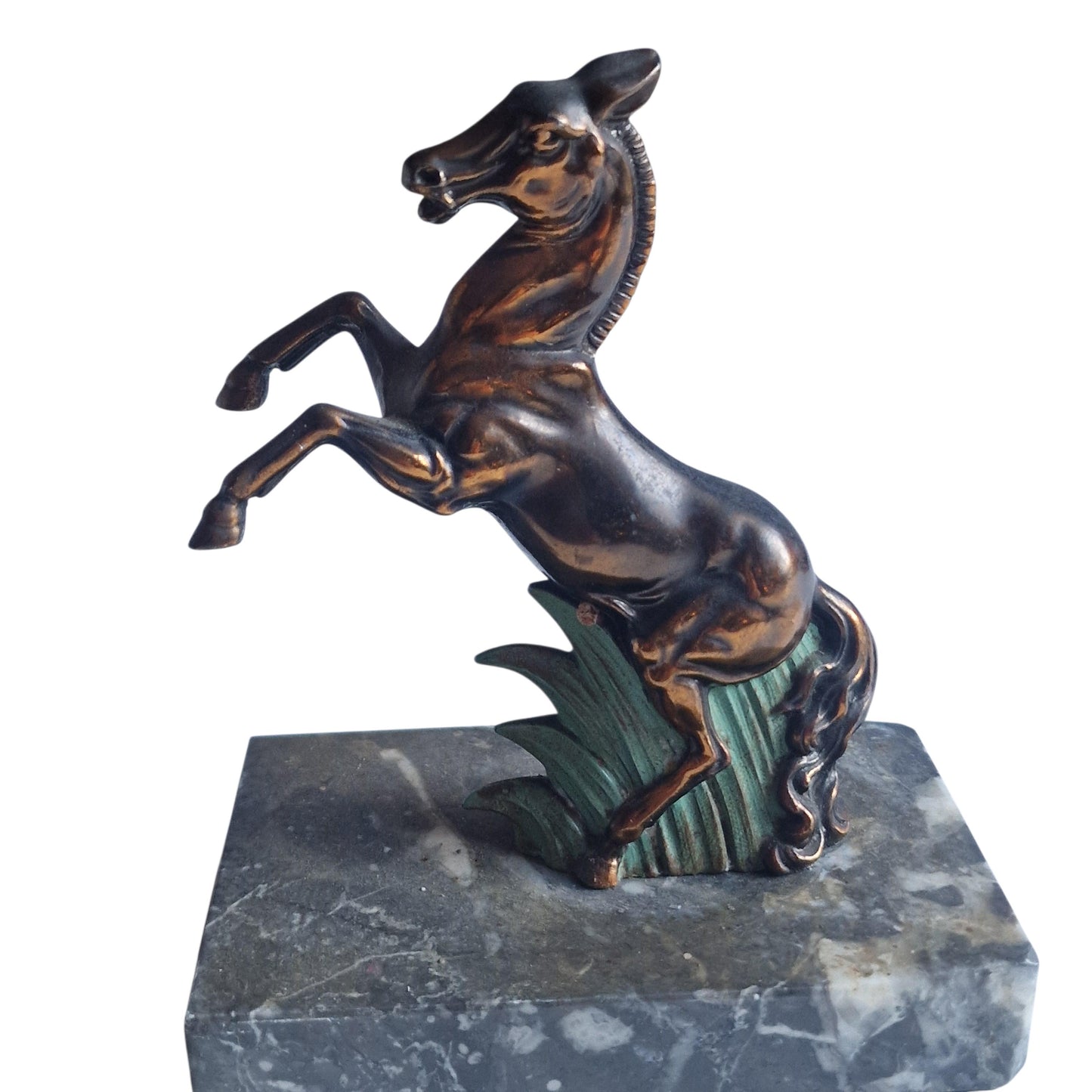 Stunning Art Deco Bronze bookends, horse, cold painted cast bronze on marbre.