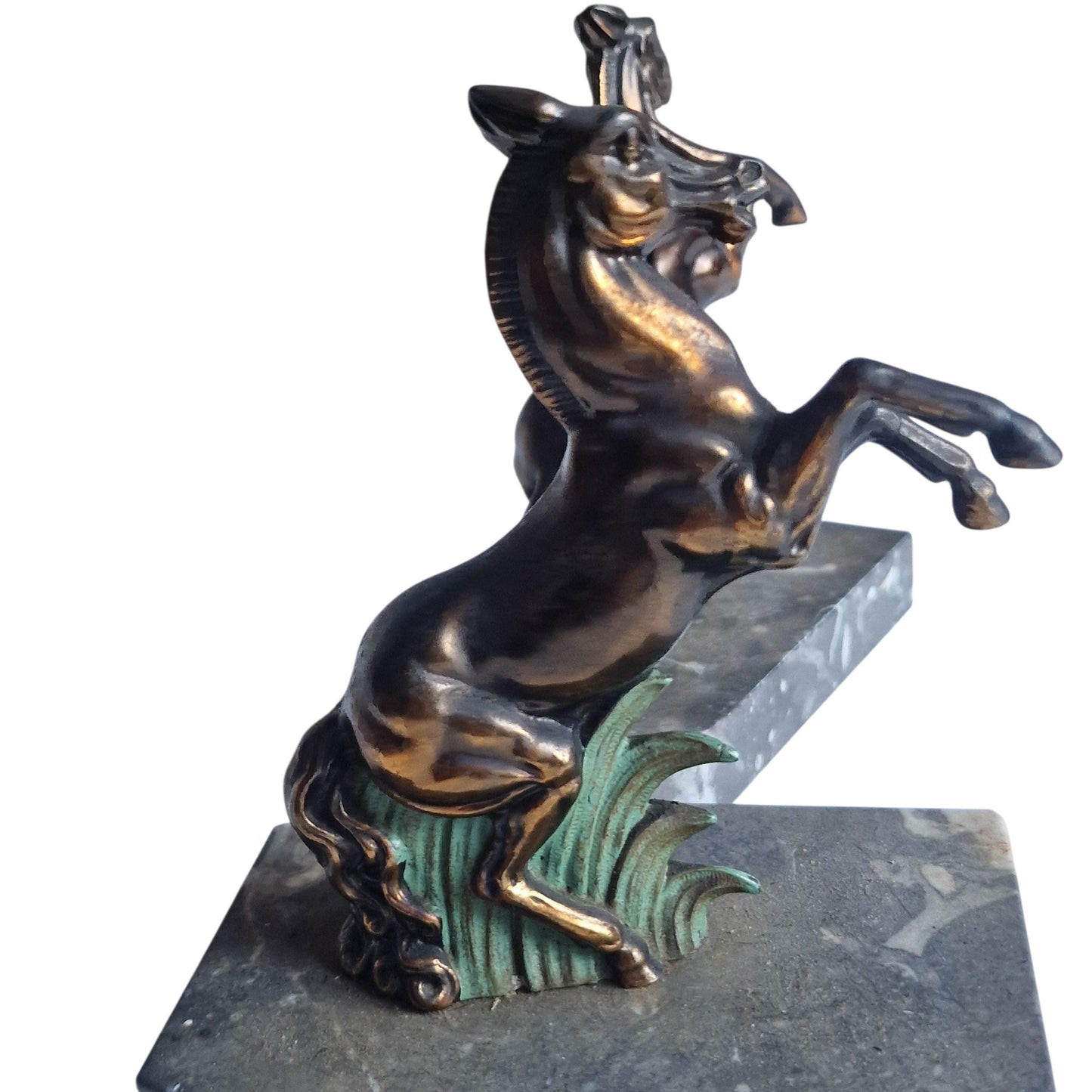 Stunning Art Deco Bronze bookends, horse, cold painted cast bronze on marbre.