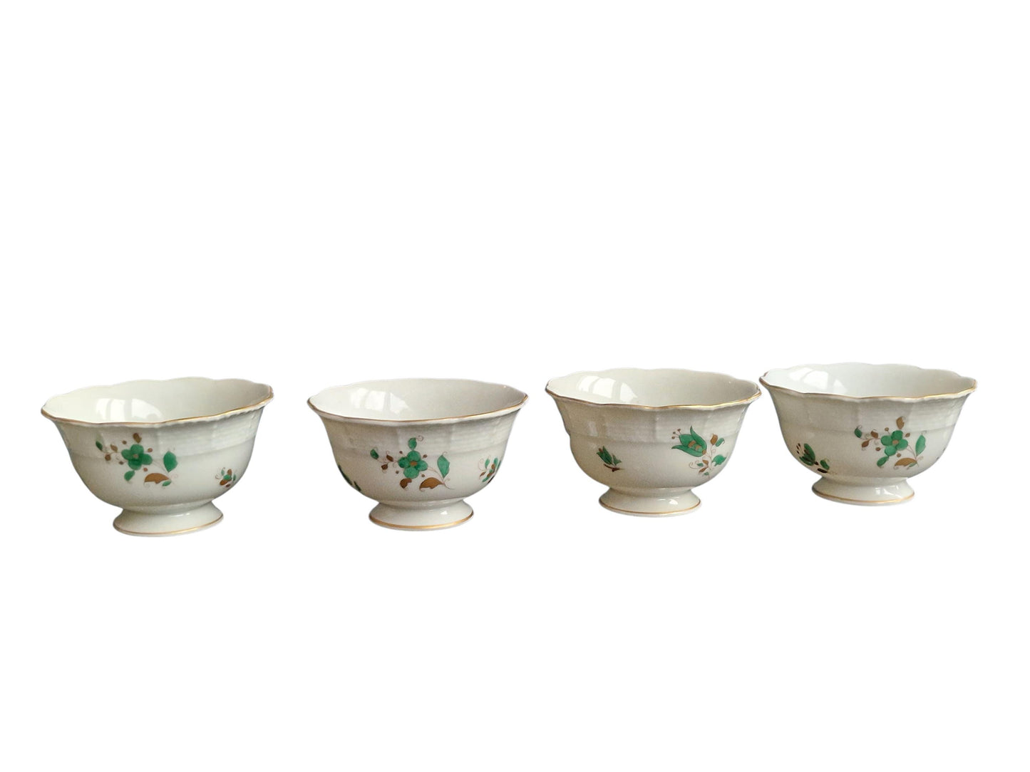 Herend Hungary, rare depiction, Set of 4 Handpainted Porcelain Bowls – Hungary, c. 1950–1960