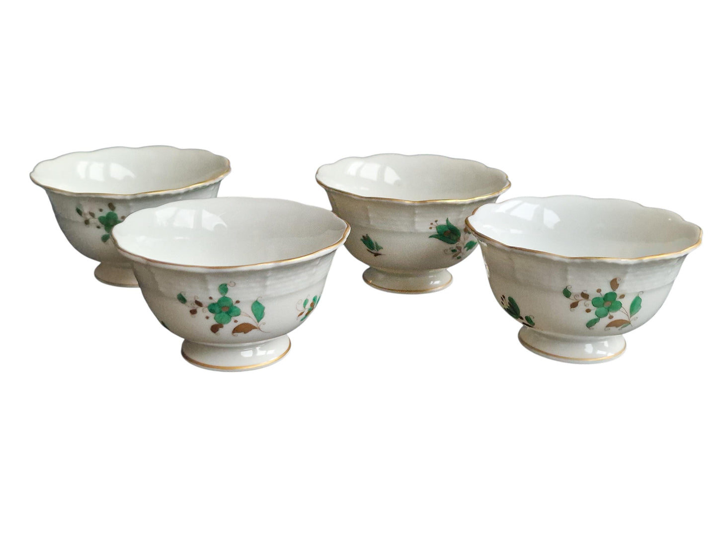 Herend Hungary, rare depiction, Set of 4 Handpainted Porcelain Bowls – Hungary, c. 1950–1960
