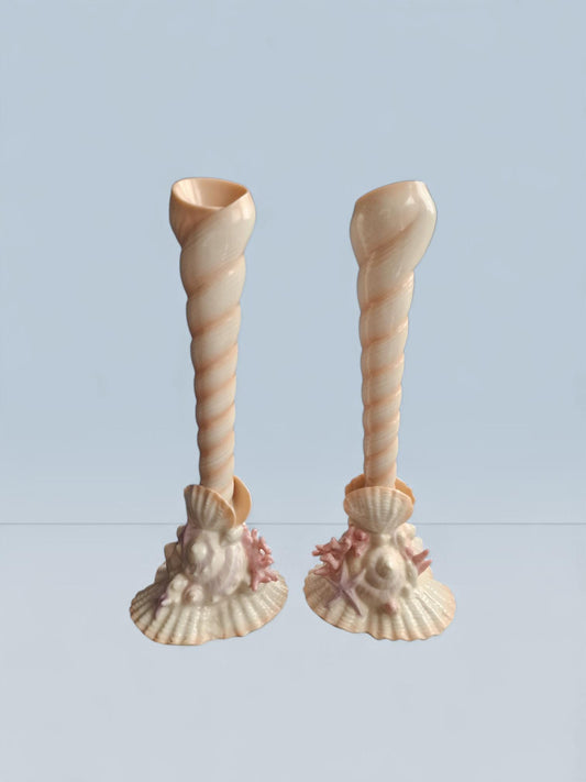 Franklin Mint Treasures from Atlantis Shell Candlesticks – Porcelain Nautical Decor, Design by George de Hory (1989) rare!!!