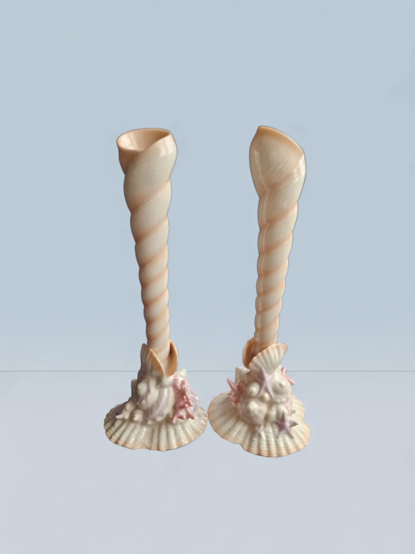 Franklin Mint Treasures from Atlantis Shell Candlesticks – Porcelain Nautical Decor, Design by George de Hory (1989) rare!!!