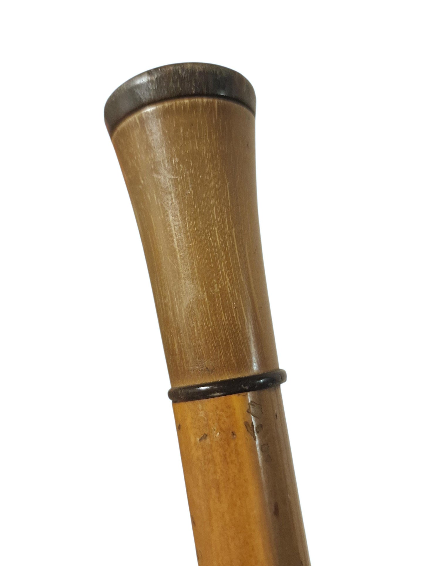 antique walking stick with bone or horn , european collection, gentlemen's flannel stick