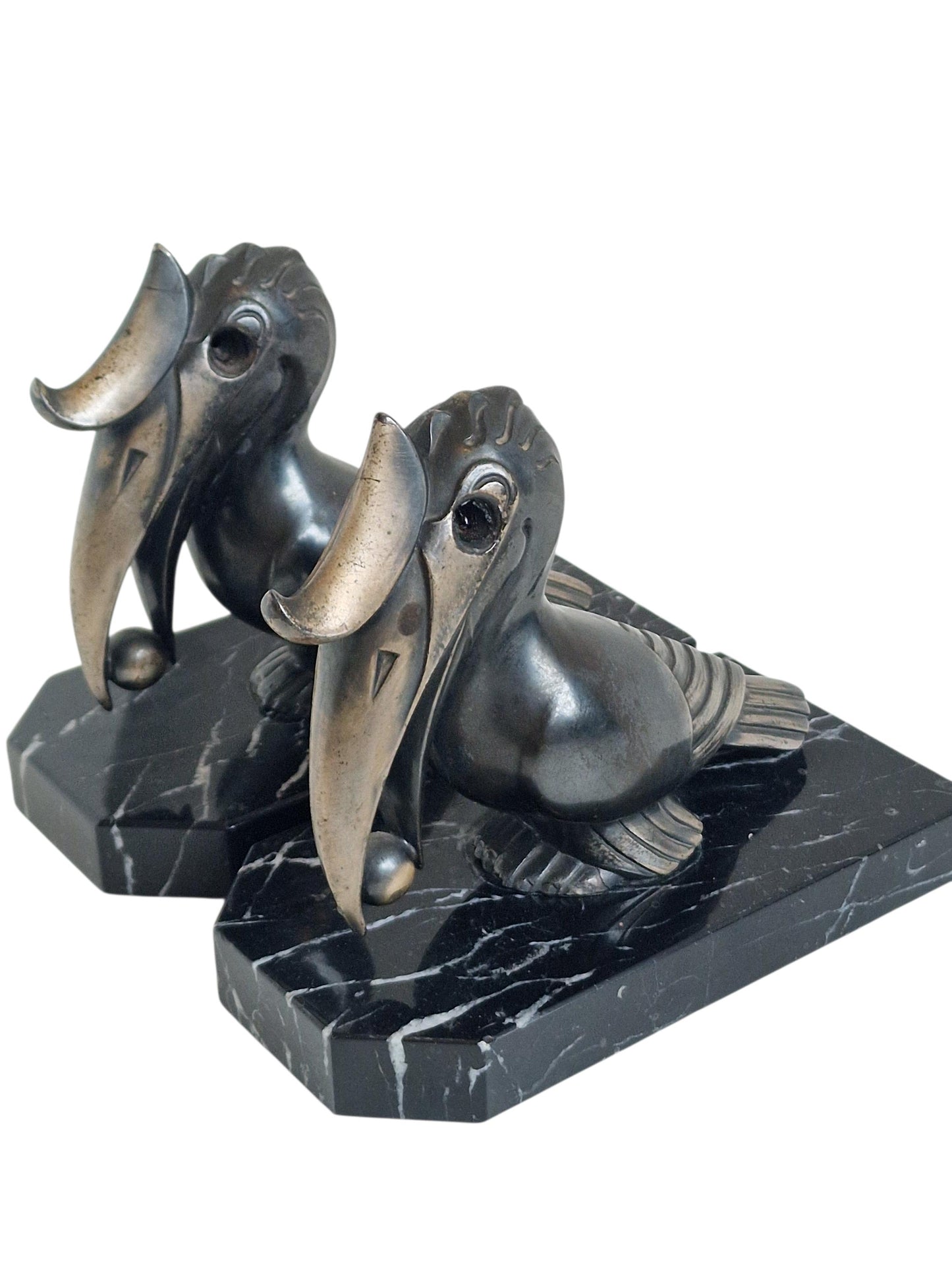 Signed Maurice Frecourt Bronze Toucan Bookends - French Kubism Antique Pair
