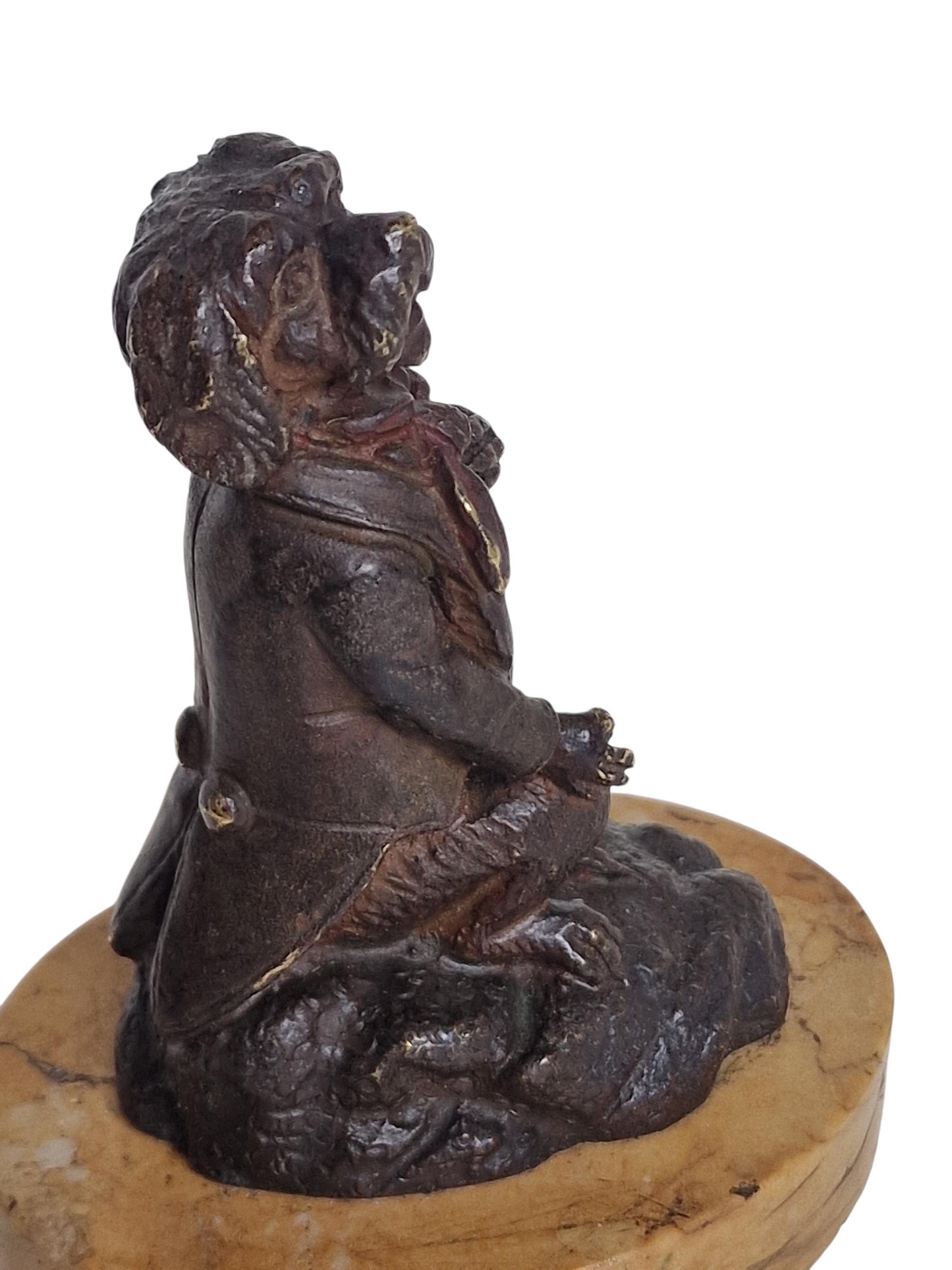 Vienna Bronze gentleman dog  Figurine, antique wiener brons on marble foot ca 1900