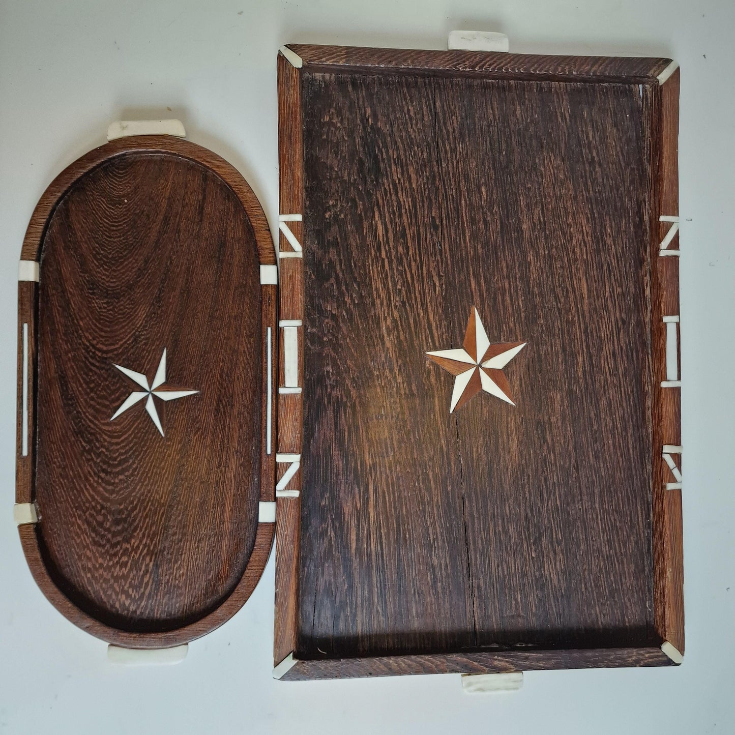 Handmade Intarsia Wood Serving Tray Set, Marquetry Mosaic Inlay