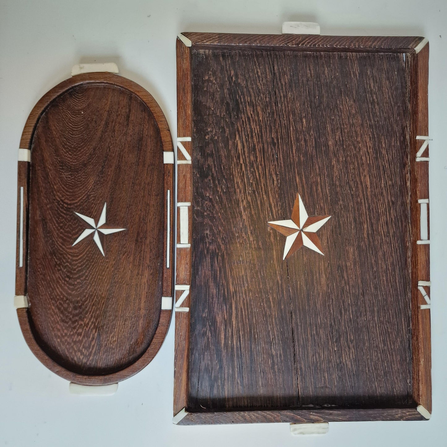 Handmade Intarsia Wood Serving Tray Set, Marquetry Mosaic Inlay