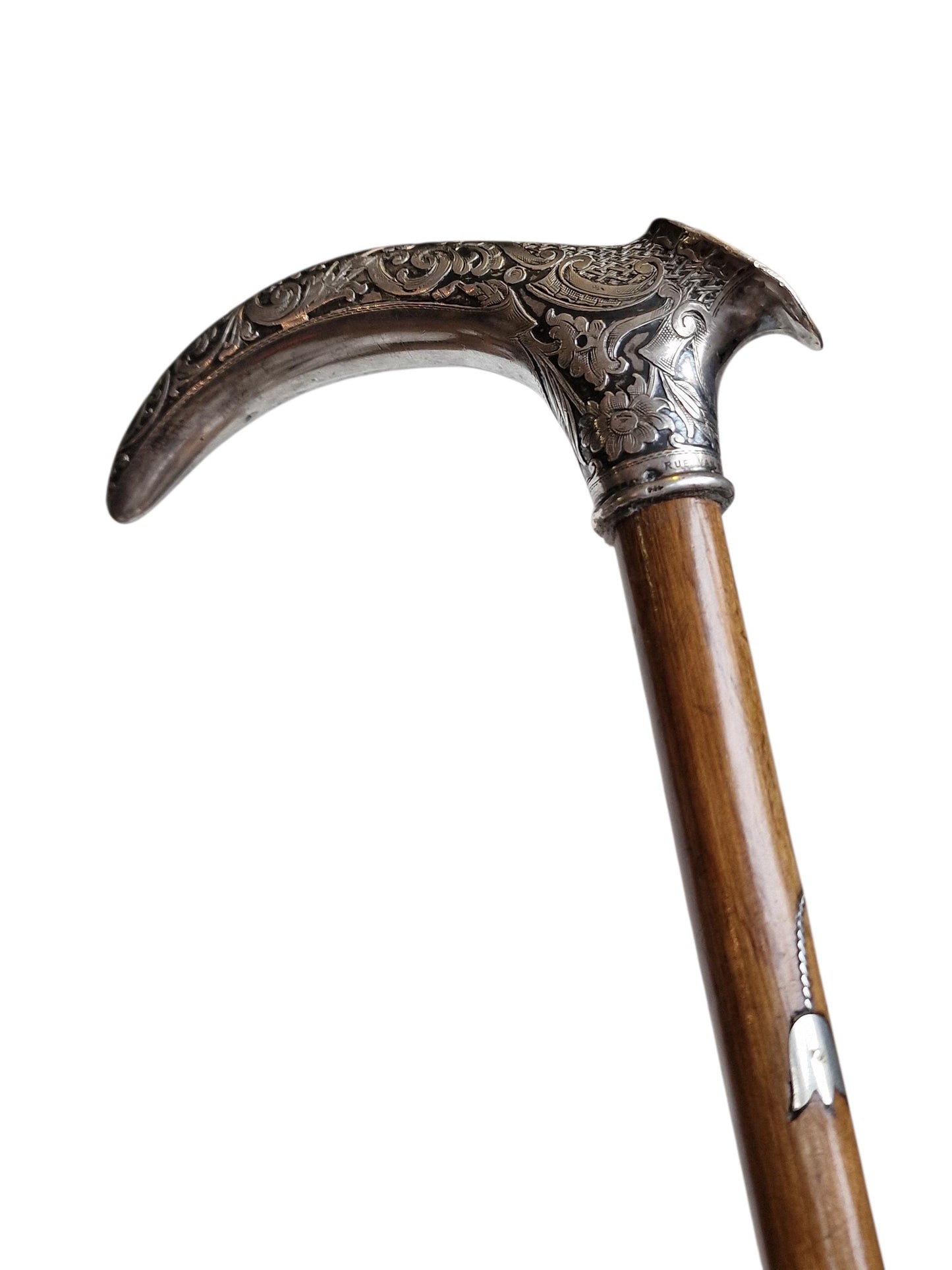 Antique Engraved Silver Walking Cane, Antwerp Belgium