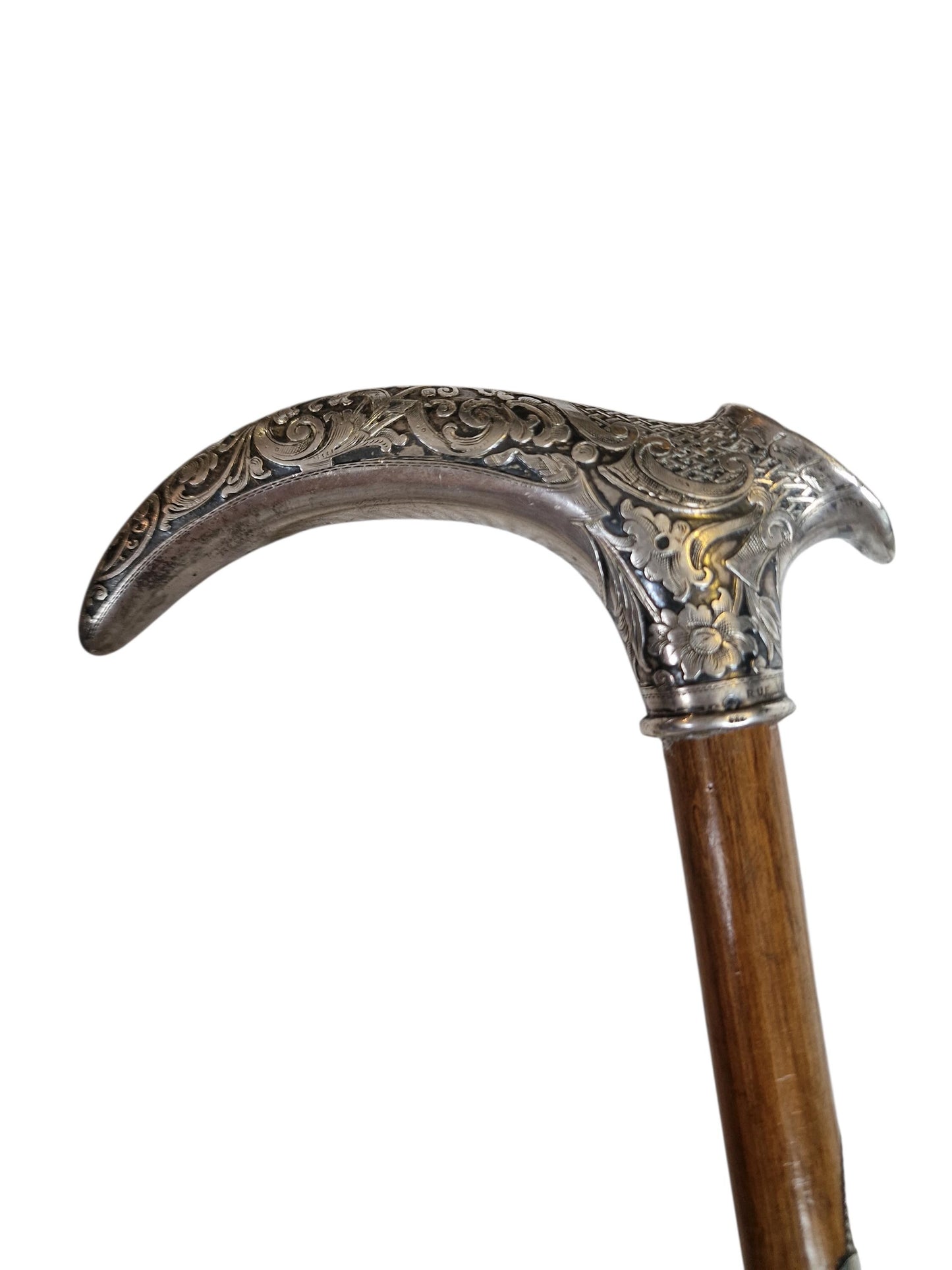 Antique Engraved Silver Walking Cane, Antwerp Belgium