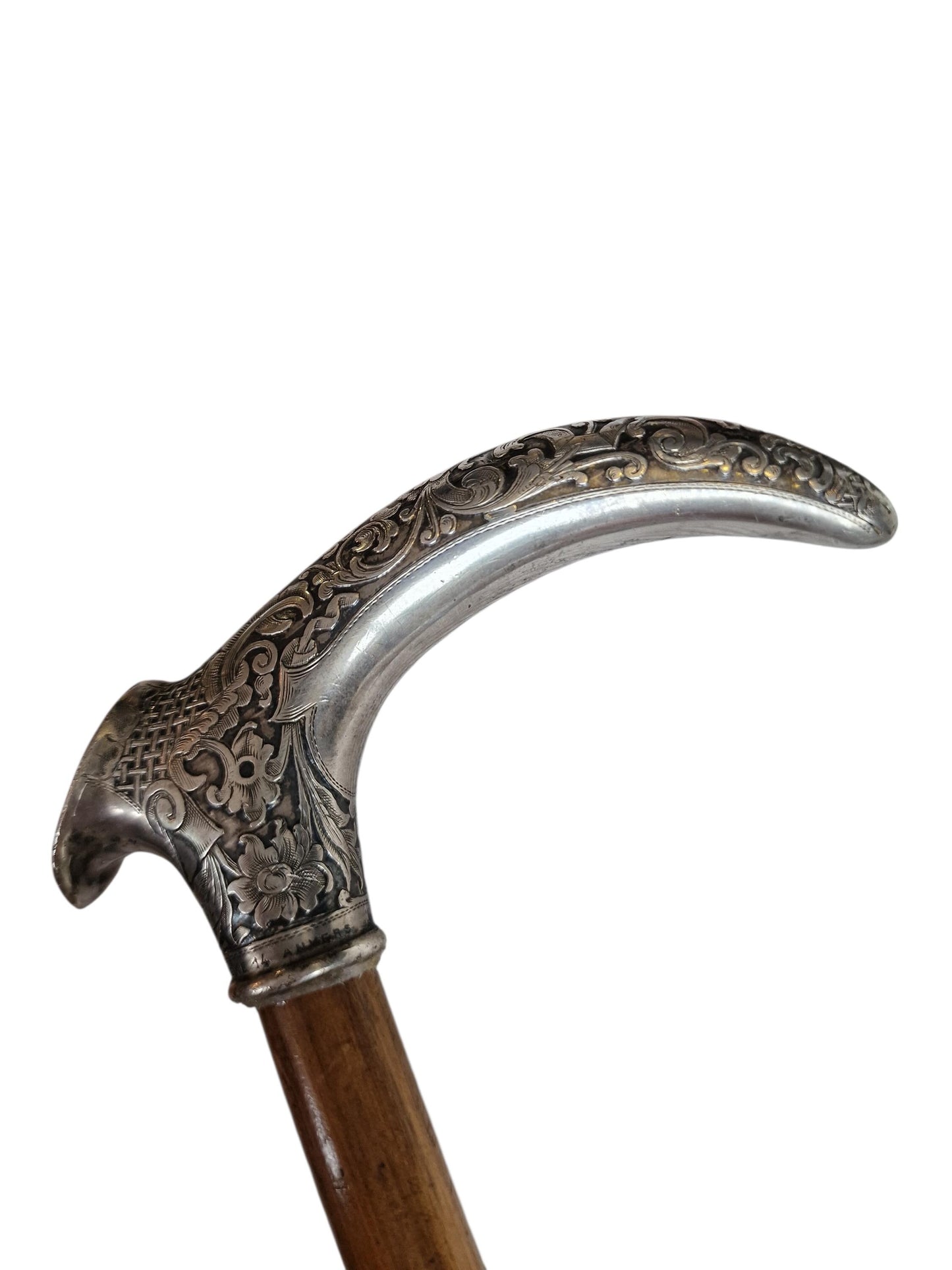 Antique Engraved Silver Walking Cane, Antwerp Belgium