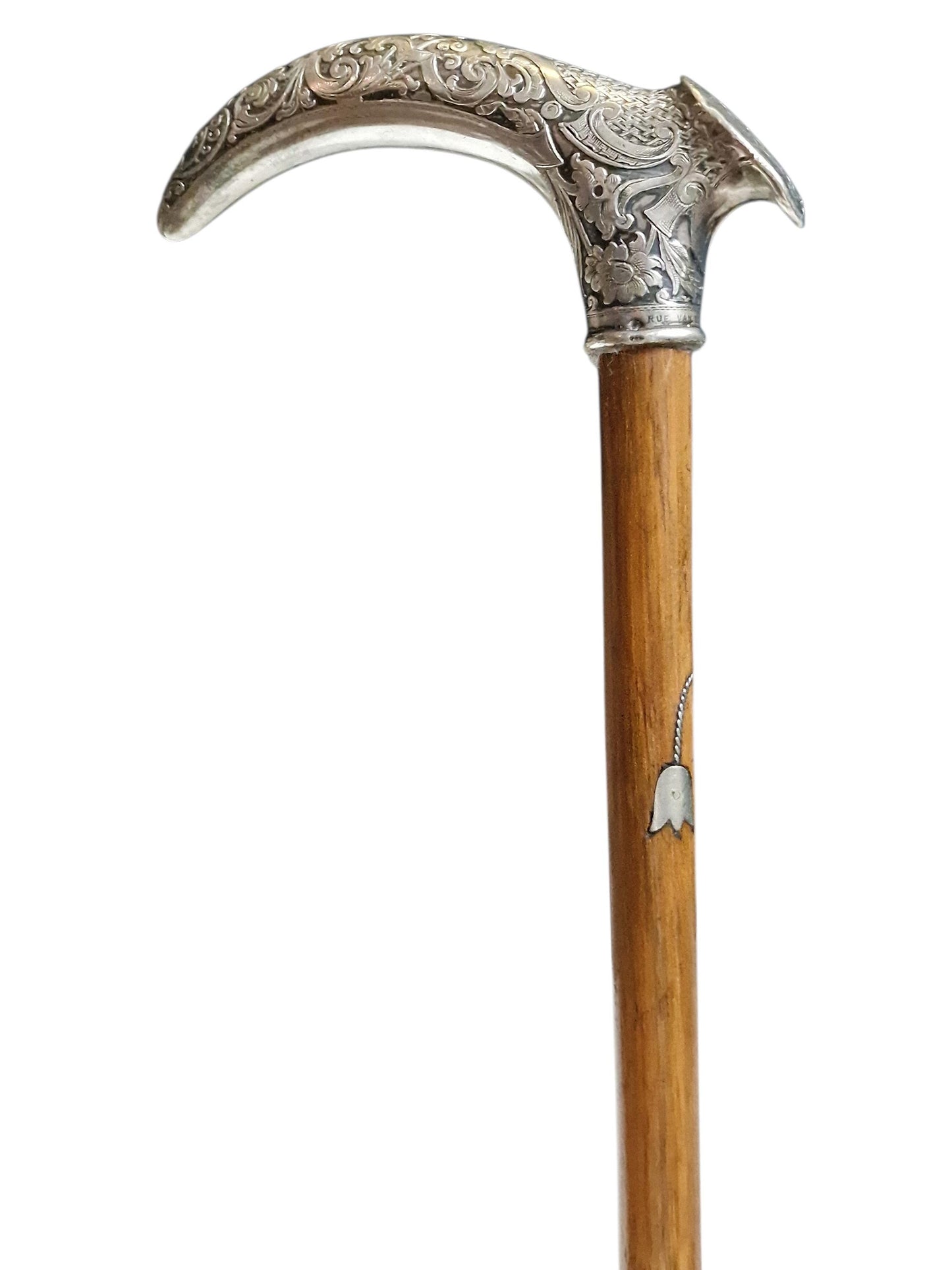 Antique Engraved Silver Walking Cane, Antwerp Belgium