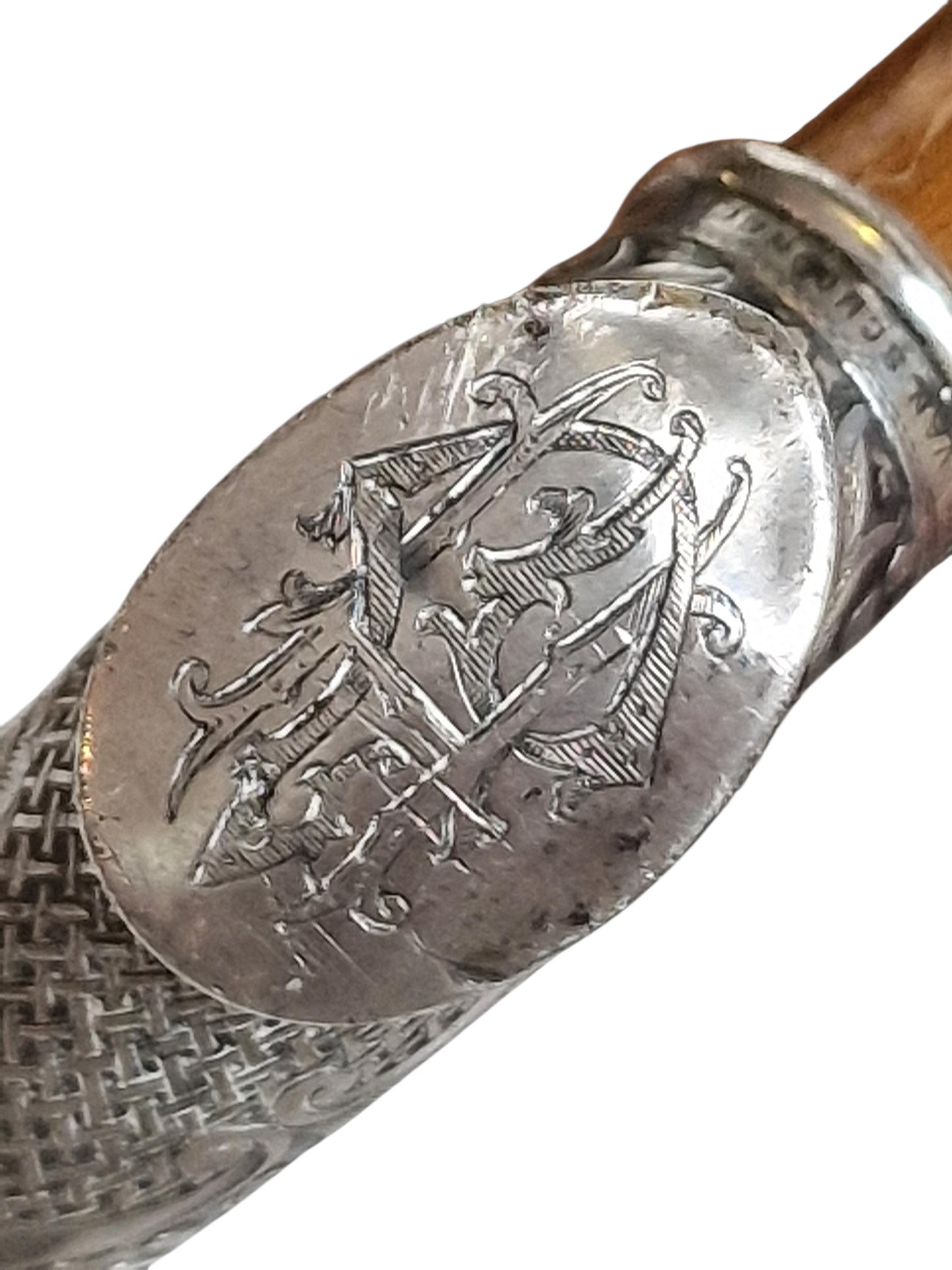 Antique Engraved Silver Walking Cane, Antwerp Belgium