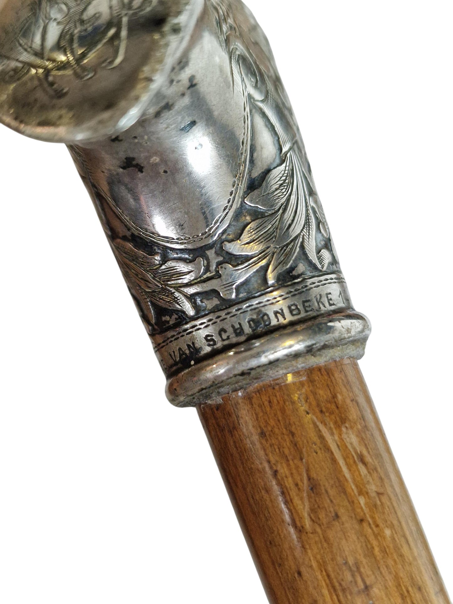 Antique Engraved Silver Walking Cane, Antwerp Belgium