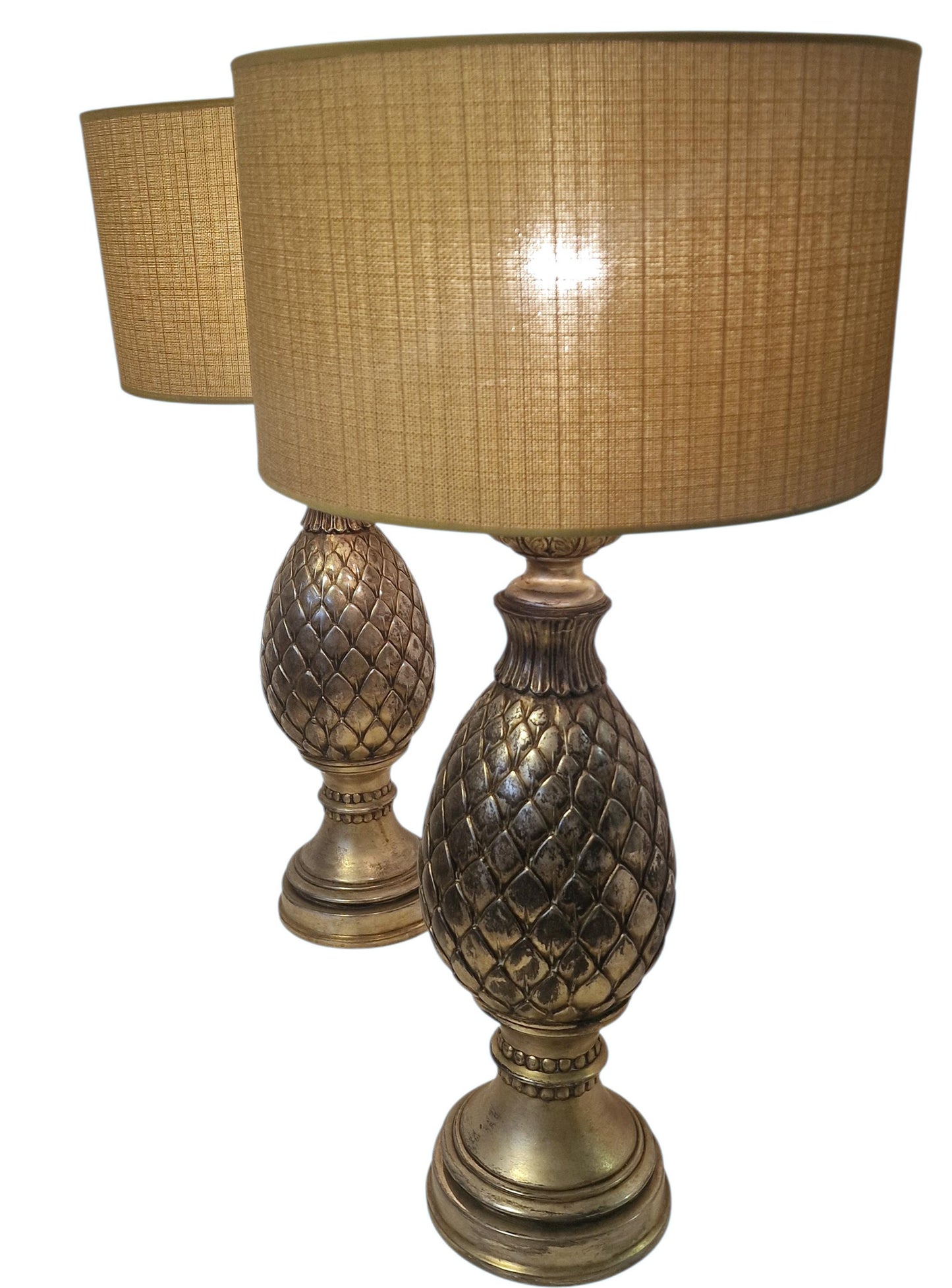 A pair of XL pineapple lamps, authentic designer table lamps. Deknudt x Loevsky & Loevsky, 1980s. Hollywood Regency Timeless Sophistication