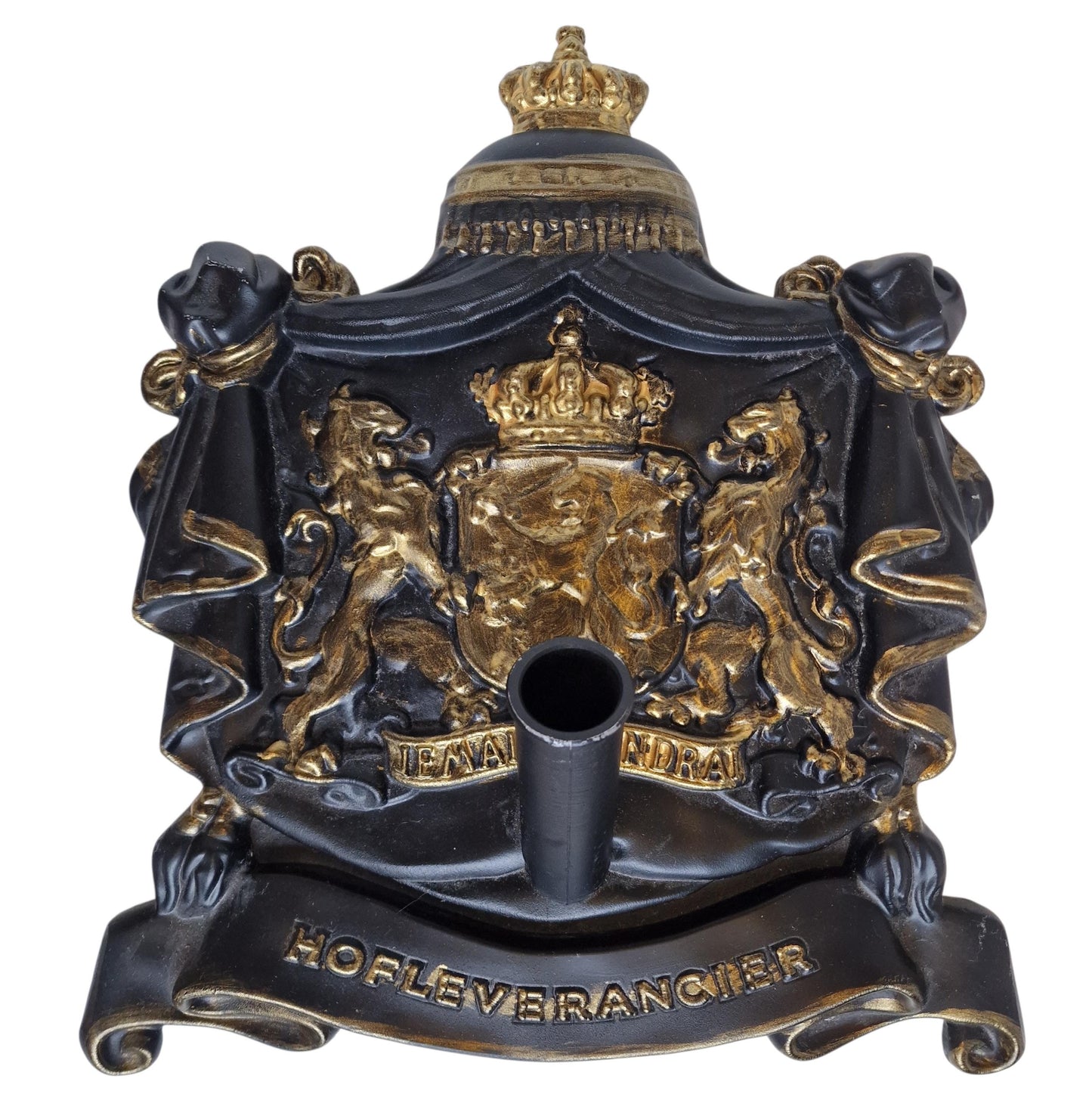 Cast Iron Flagpole Holder, Dutch Royal Coat of Arms, Architectural Detail