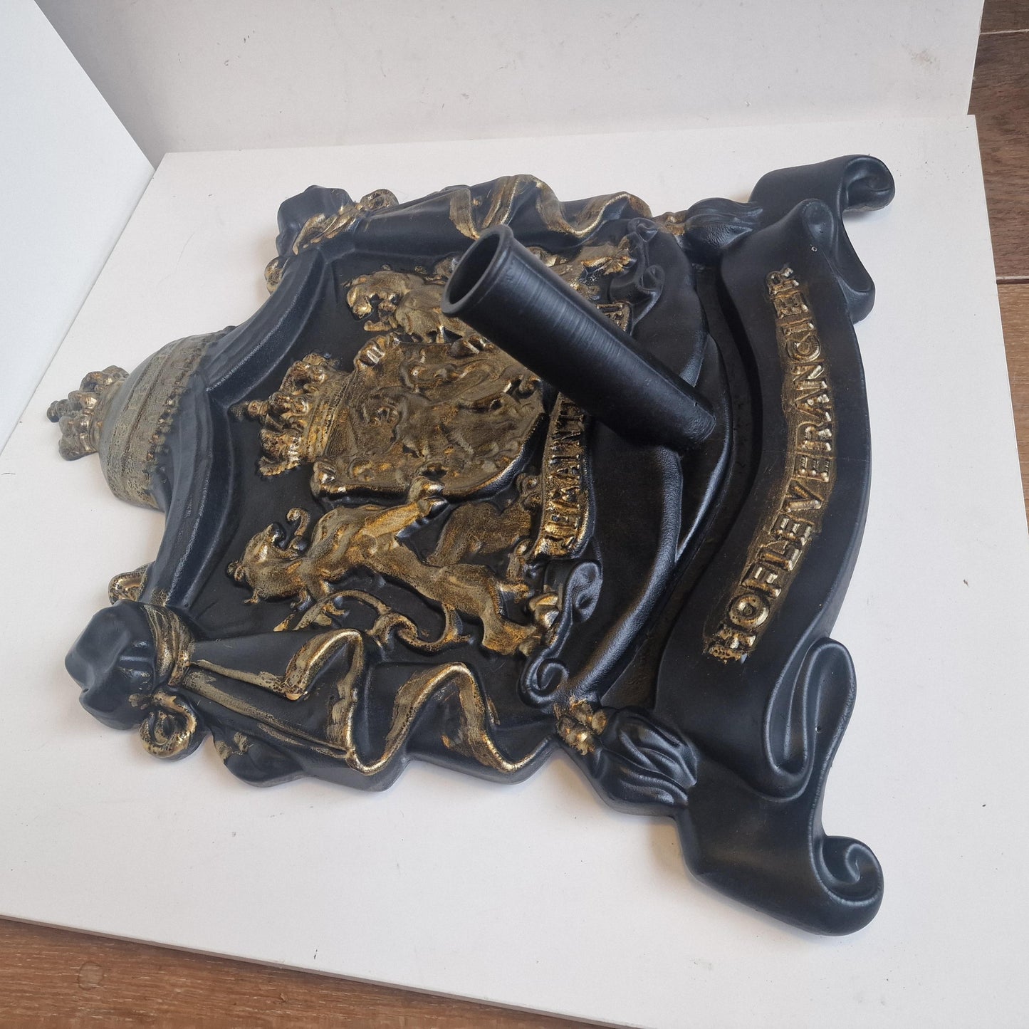 Cast Iron Flagpole Holder, Dutch Royal Coat of Arms, Architectural Detail