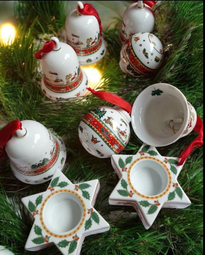 kerstballen duits porselein vintage set christmas baubles