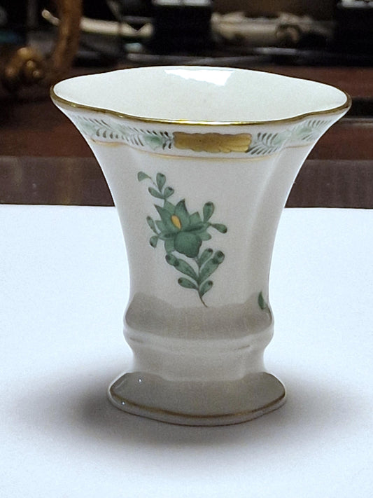 Vintage Herend Apponyi Green Porcelain Vase, Hand-Painted Floral Decor