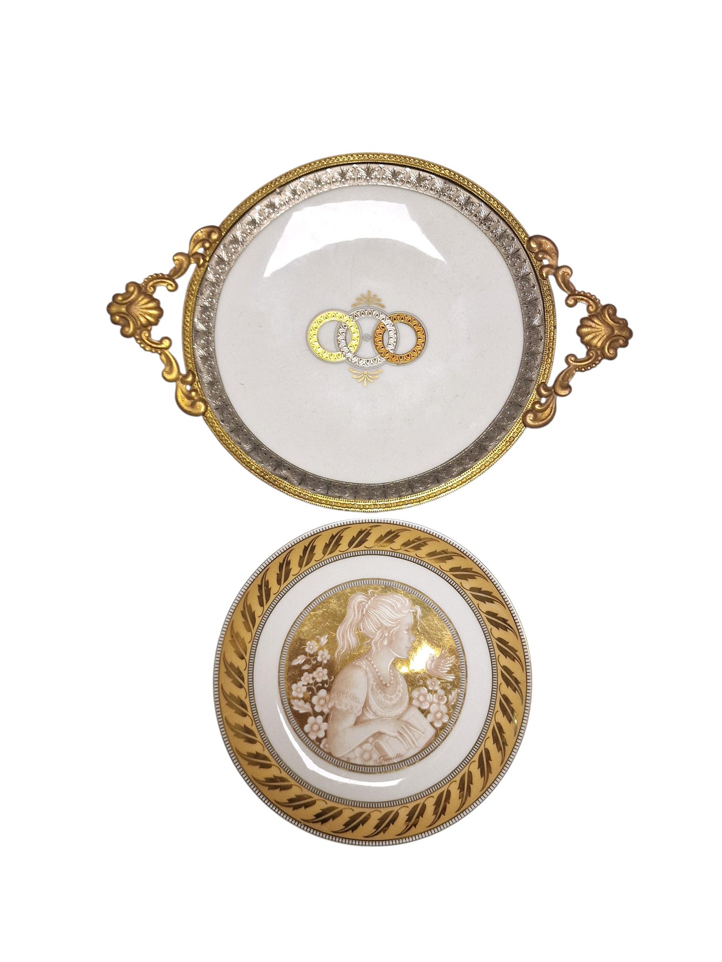 2 x Limoges L'etoile 22k Gold Gilt Handpainted Serving Plate and trinket plate