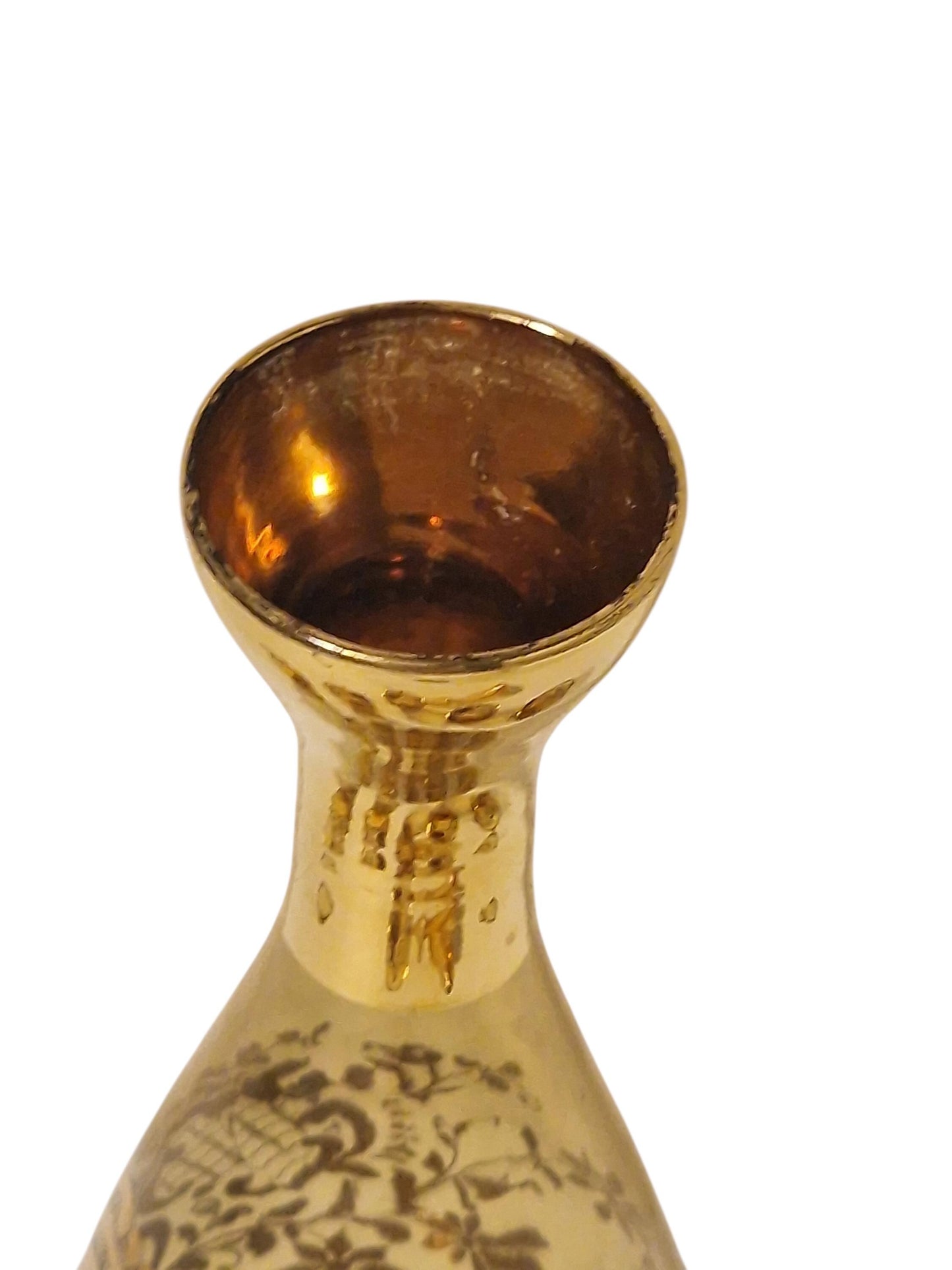 Murano Amber Decanter Set, 24K Gold Floral Liquor Carafe, Mid-Century Italian Glass