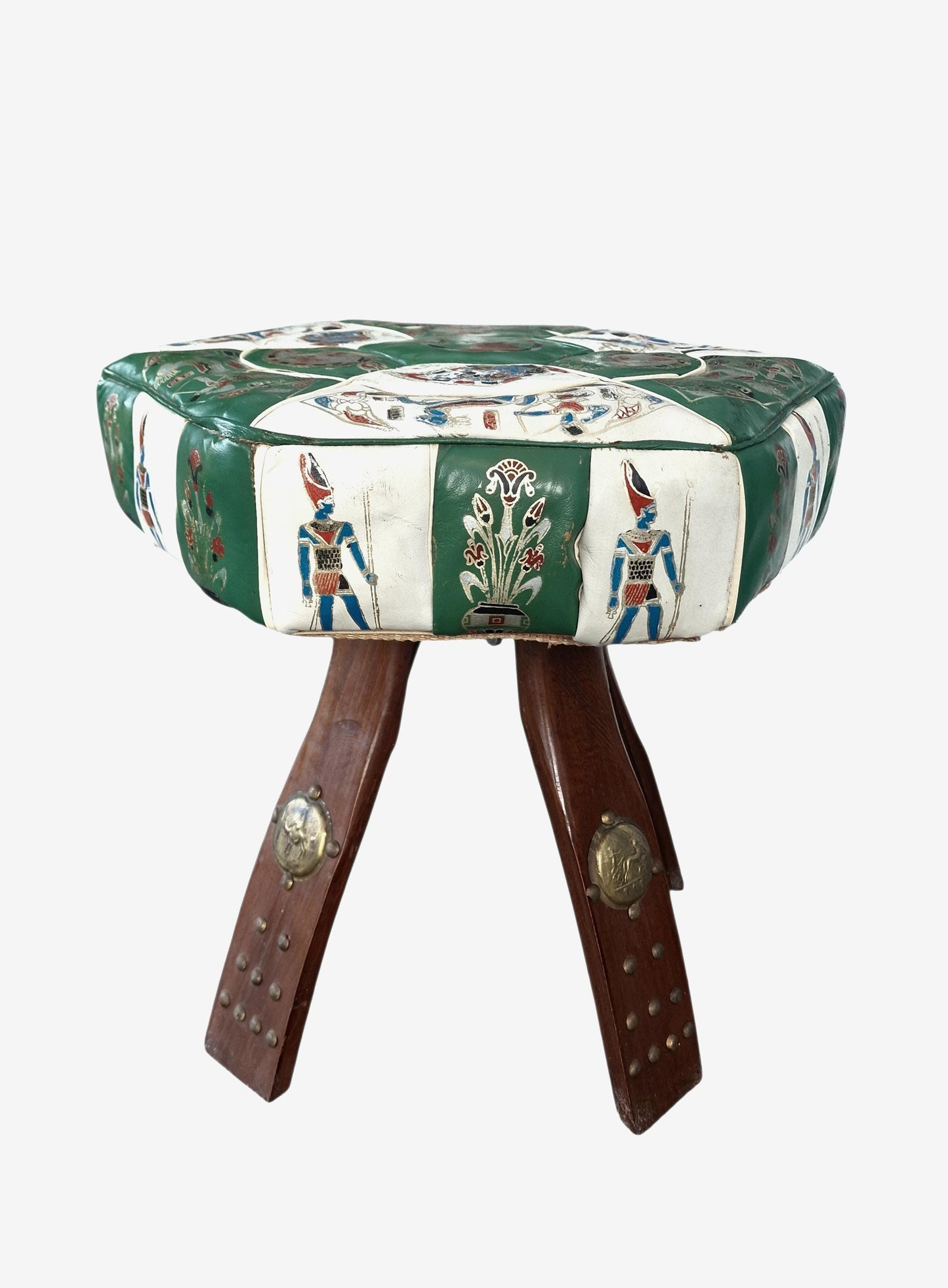 Vintage Leather stool: Eclectic Boho Egyptian Style kruk ottoman