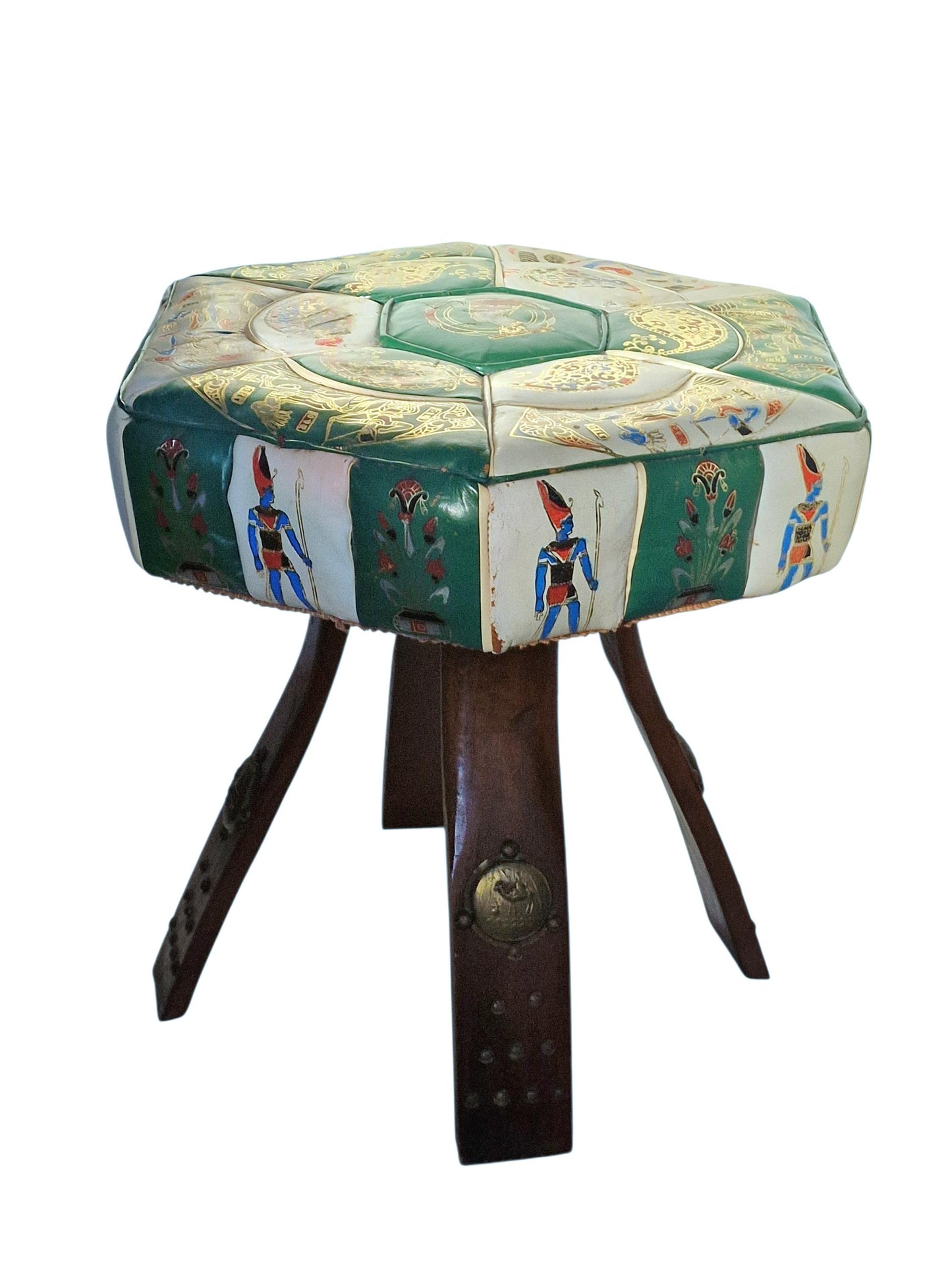 Vintage Leather stool: Eclectic Boho Egyptian Style kruk ottoman