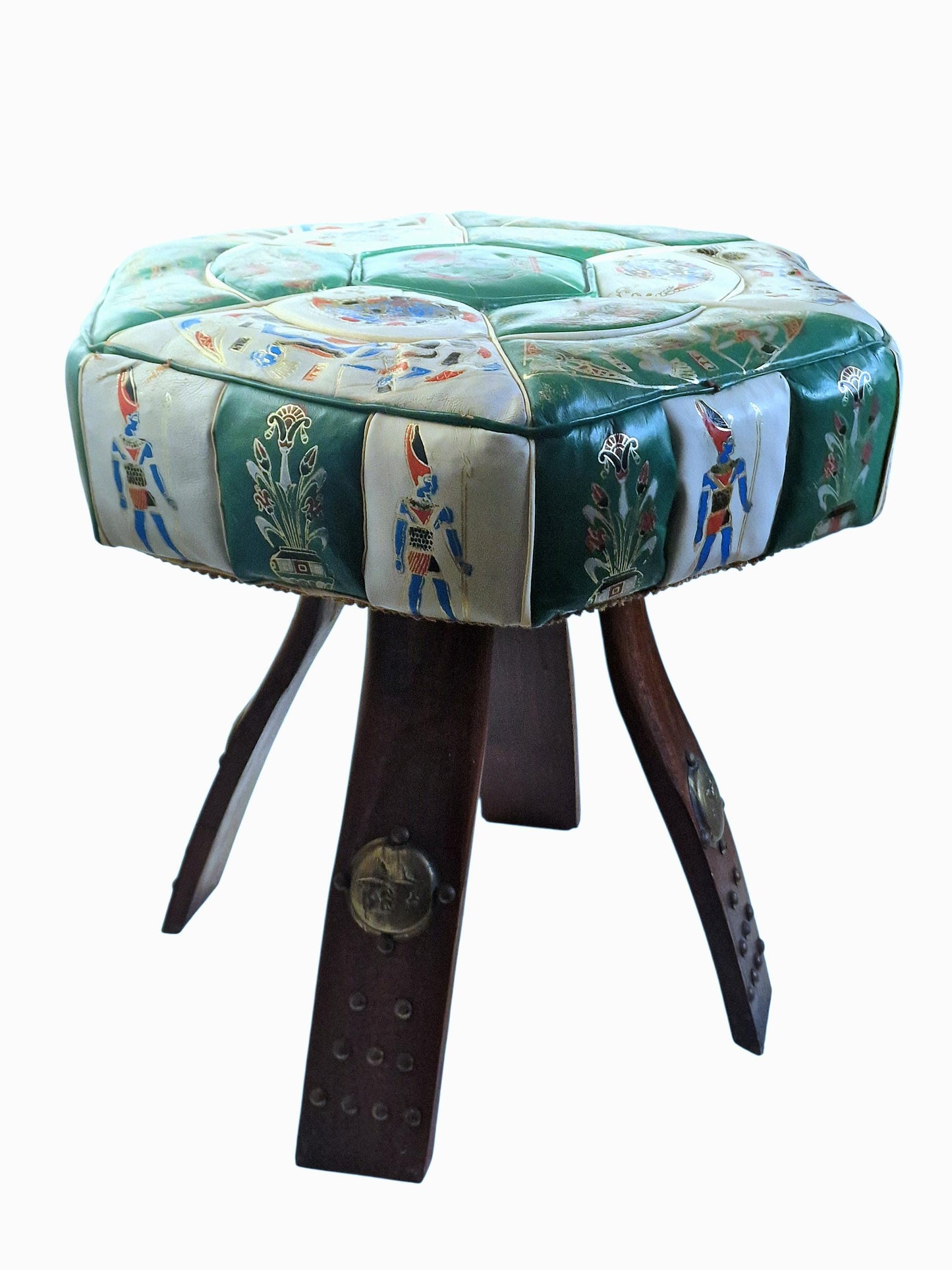 Vintage Leather stool: Eclectic Boho Egyptian Style kruk ottoman