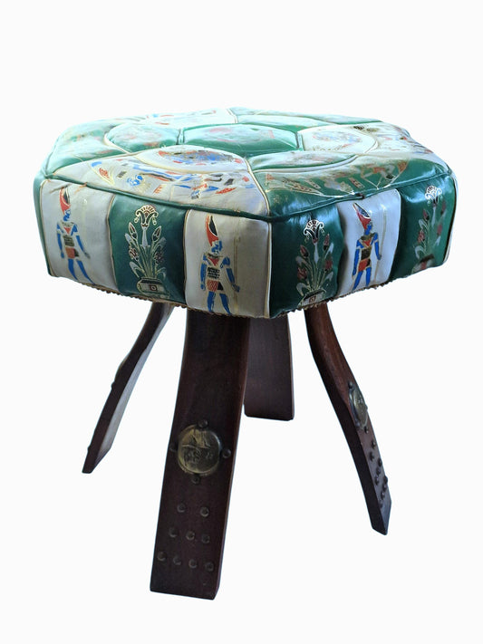 Vintage Leather stool: Eclectic Boho Egyptian Style kruk ottoman