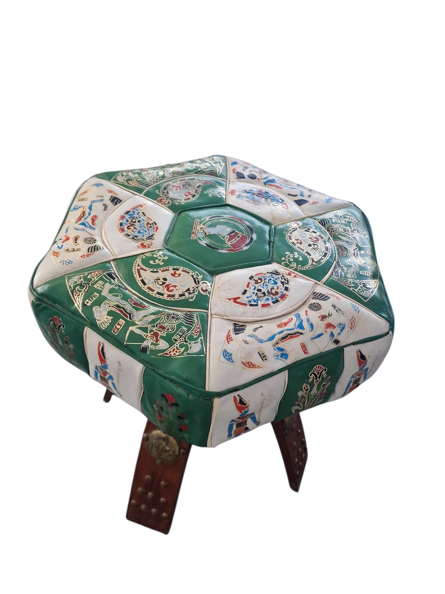 Vintage Leather stool: Eclectic Boho Egyptian Style kruk ottoman