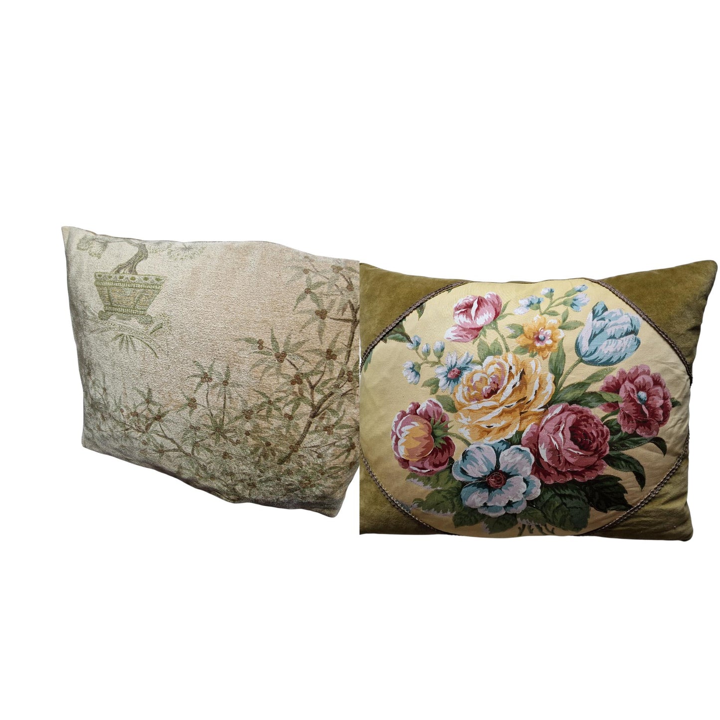 A set of 2 opulent victorian cushions, Sierkussens, filled feather, vintage cushion pillow gobelin