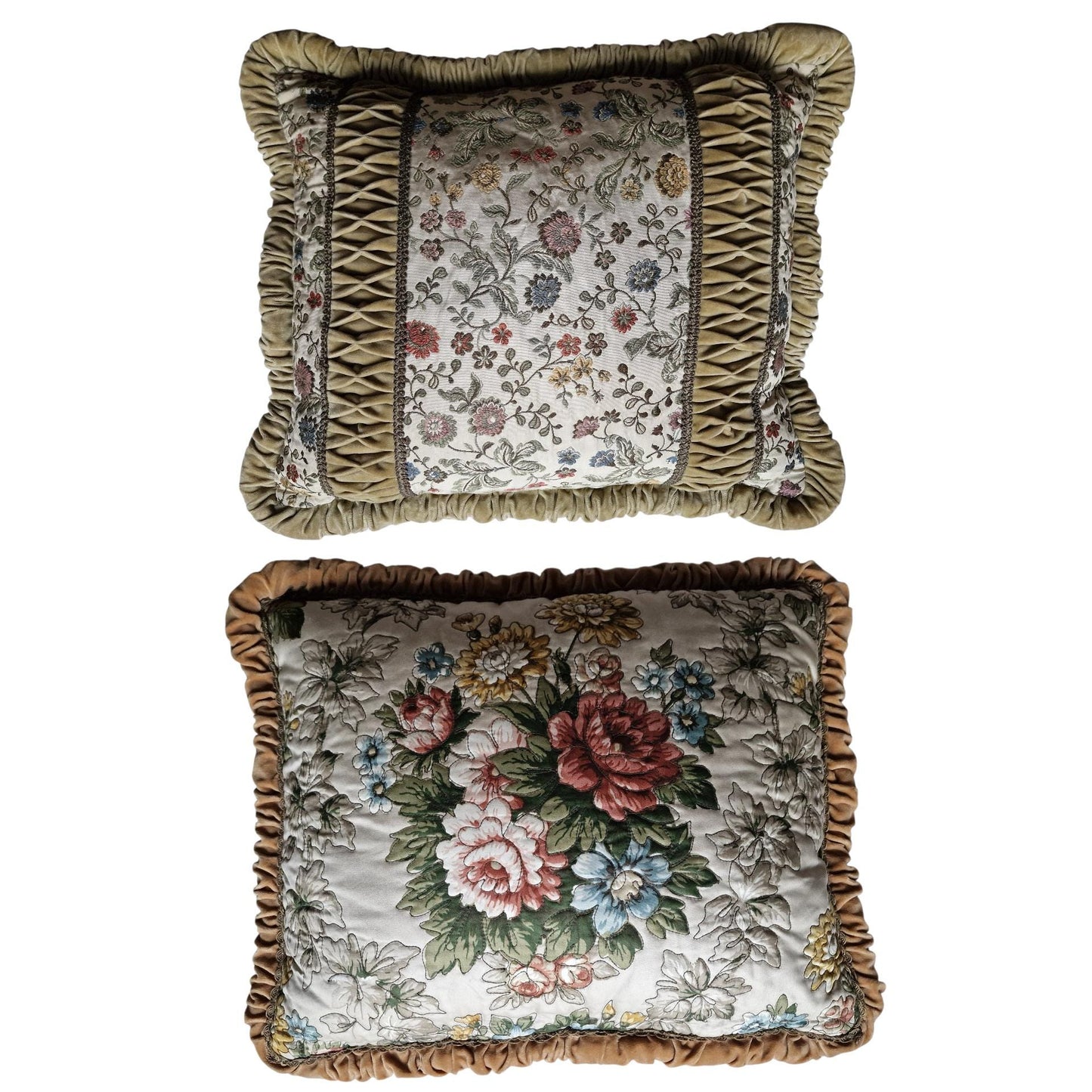 A set of 2 opulent victorian cushions, Sierkussens, filled feather, vintage cushion pillow gobelin
