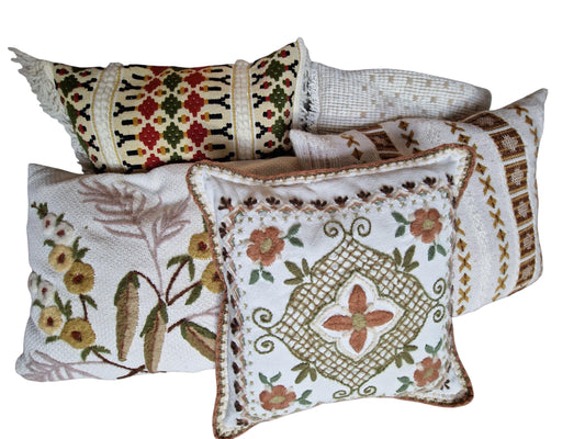Vintage Scandinavian Embroidered Cushion Set, Folk Style Pillows