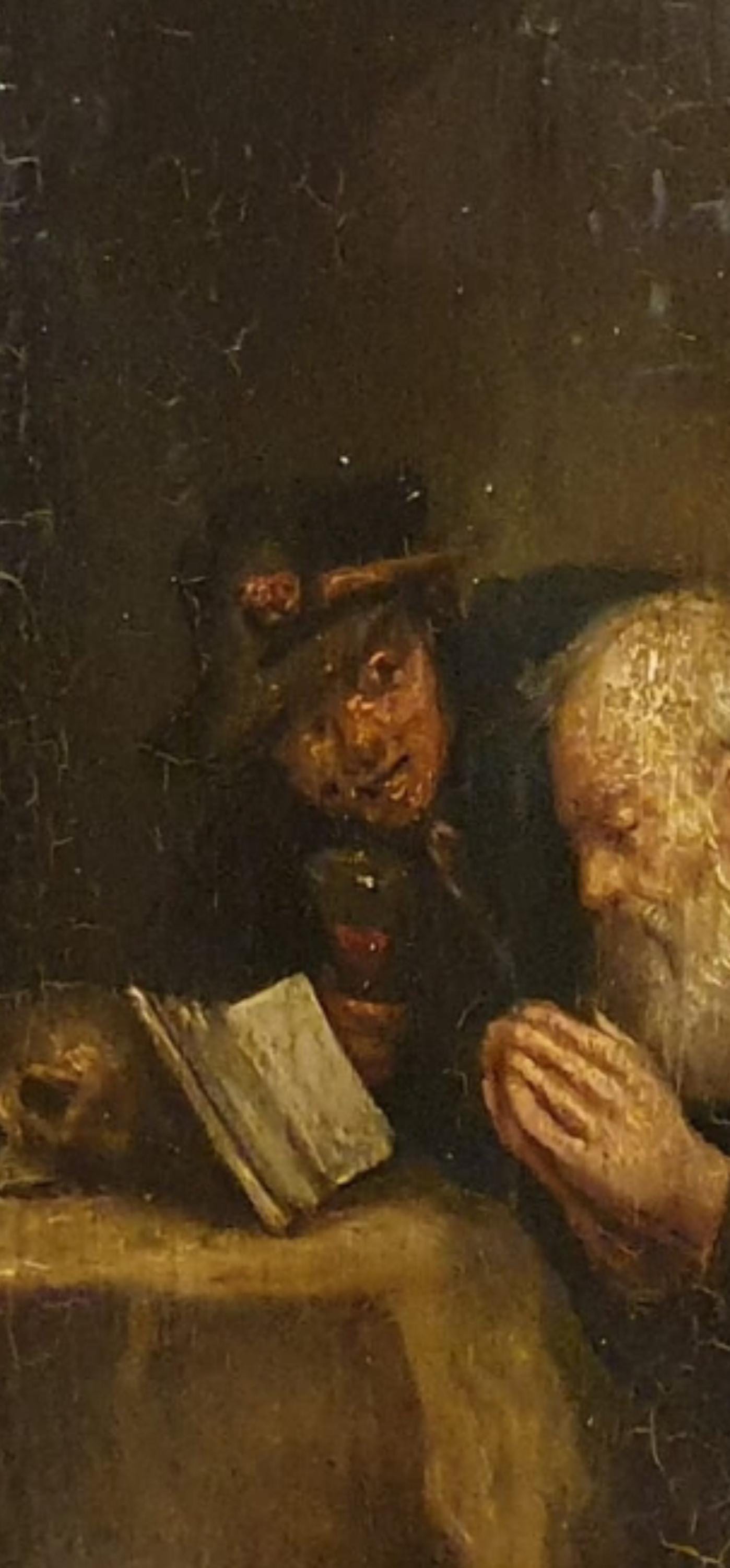 17th Century Dutch Vanitas Oil Painting, Praying Clergyman, Skull