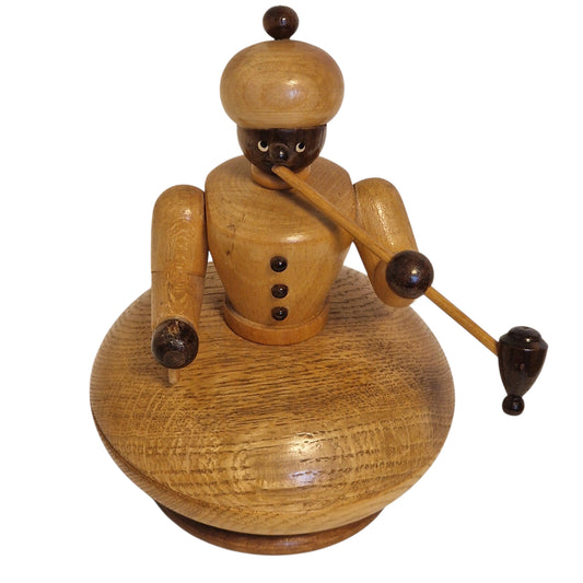 Antique Erzgebirge lidded jar, Wood, moor pipe smoking boy, Hand-made Decor (1920s) tobacco trinket deco old antique