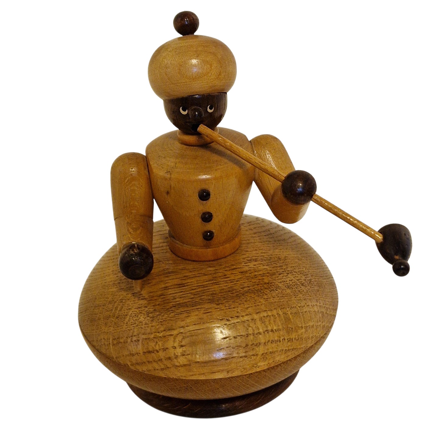 Antique Erzgebirge lidded jar, Wood, moor pipe smoking boy, Hand-made Decor (1920s) tobacco trinket deco old antique