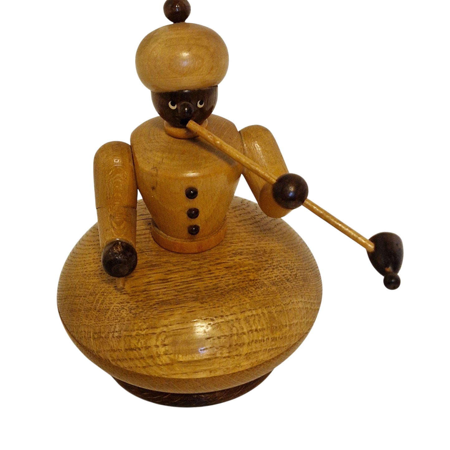 Antique Erzgebirge lidded jar, Wood, moor pipe smoking boy, Hand-made Decor (1920s) tobacco trinket deco old antique