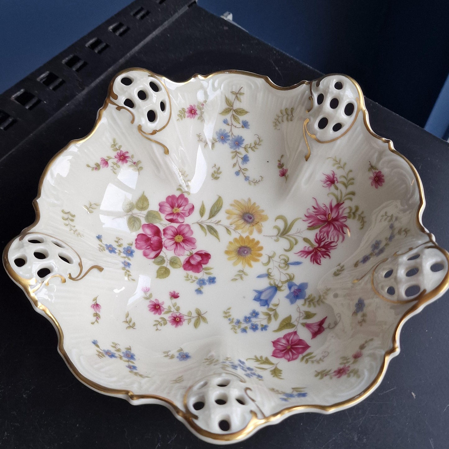 Rosenthal Moliere Florida Porcelain Fruit Bowl, Floral Gold Trim, 1950s Germany