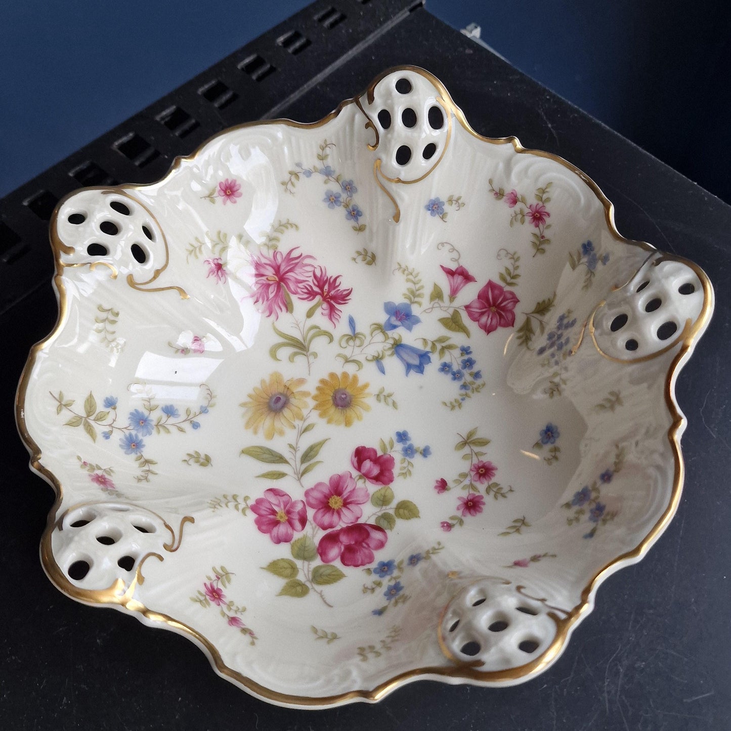 Rosenthal Moliere Florida Porcelain Fruit Bowl, Floral Gold Trim, 1950s Germany