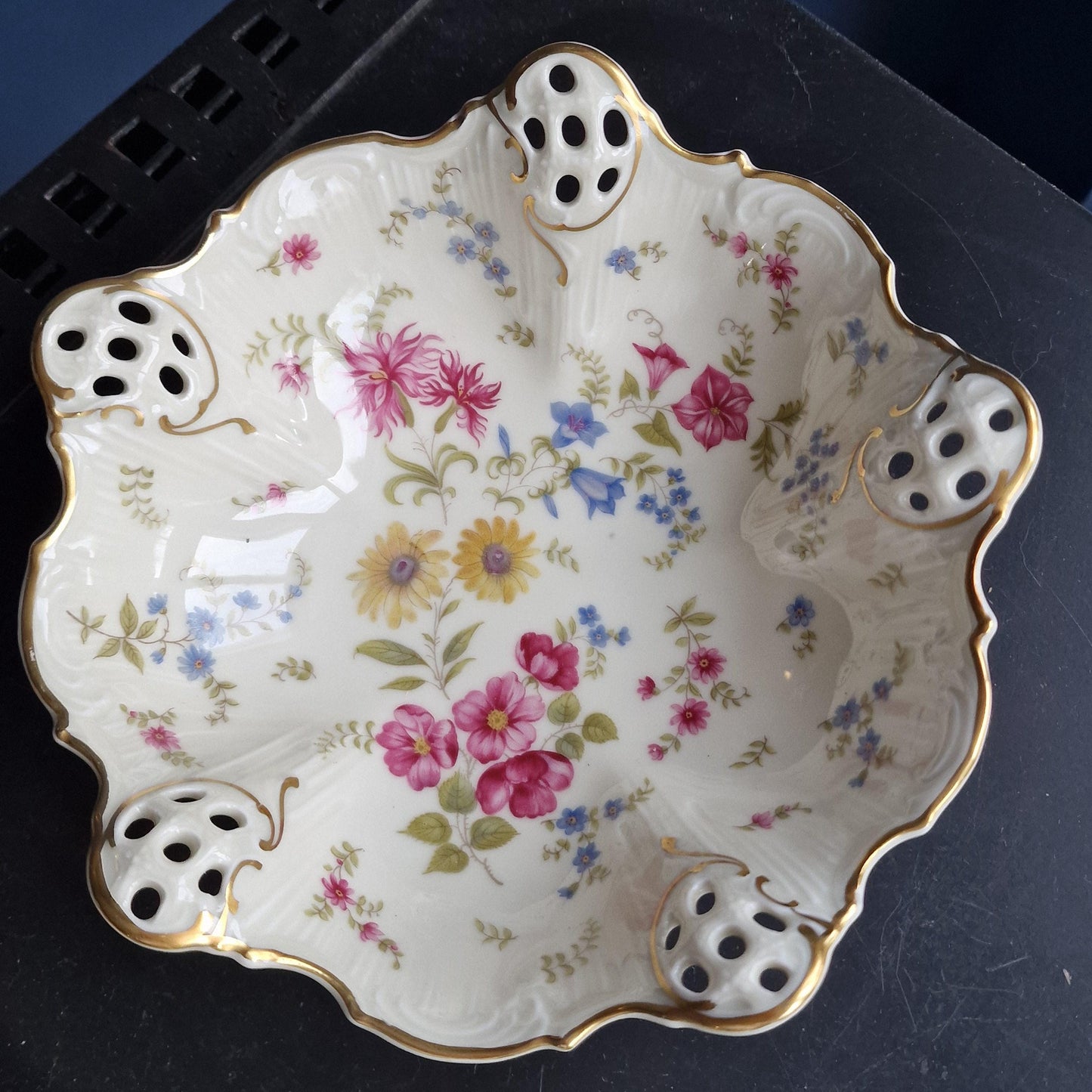 Rosenthal Moliere Florida Porcelain Fruit Bowl, Floral Gold Trim, 1950s Germany