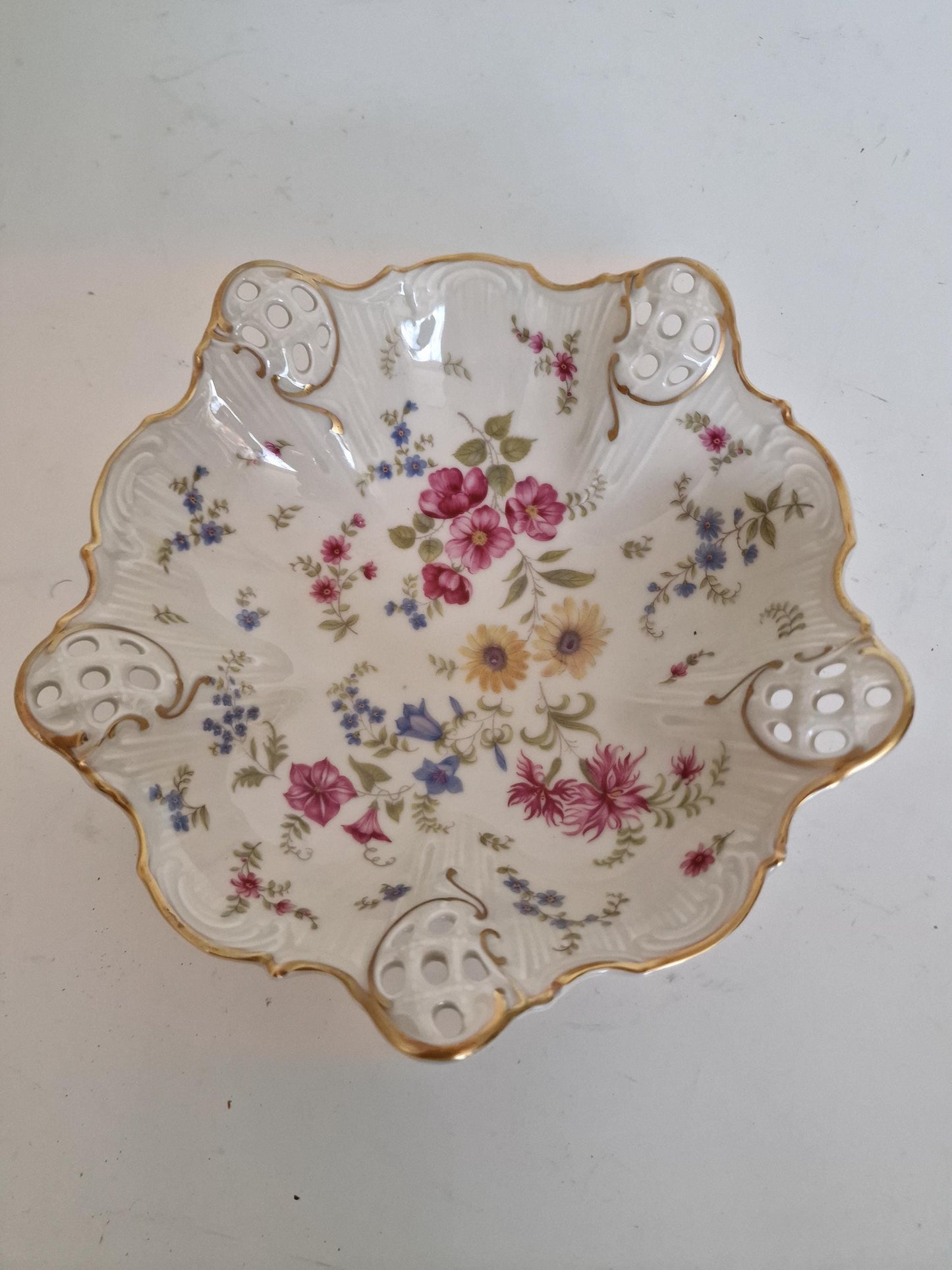 Rosenthal Moliere Florida Porcelain Fruit Bowl, Floral Gold Trim, 1950s Germany
