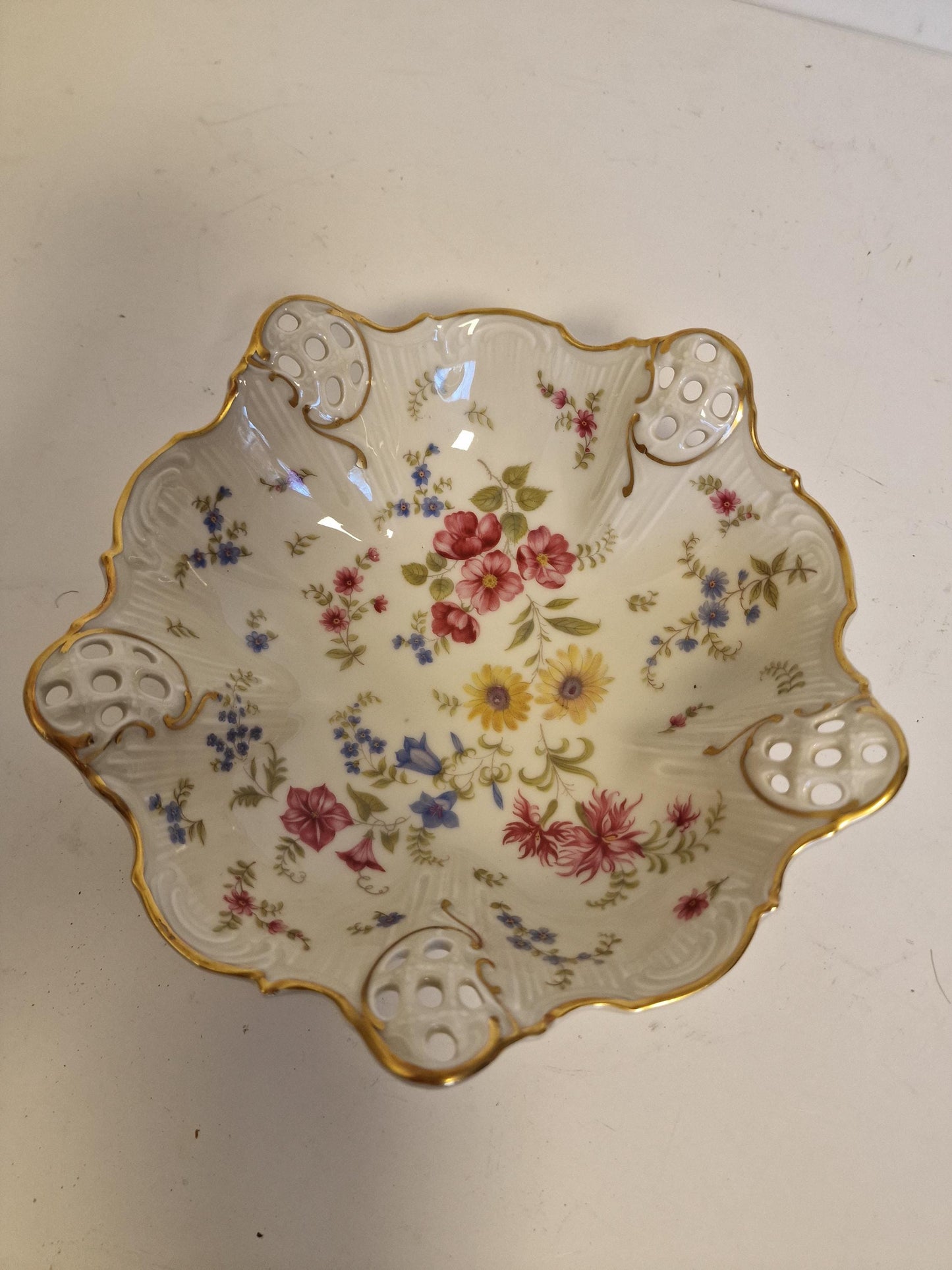 Rosenthal Moliere Florida Porcelain Fruit Bowl, Floral Gold Trim, 1950s Germany