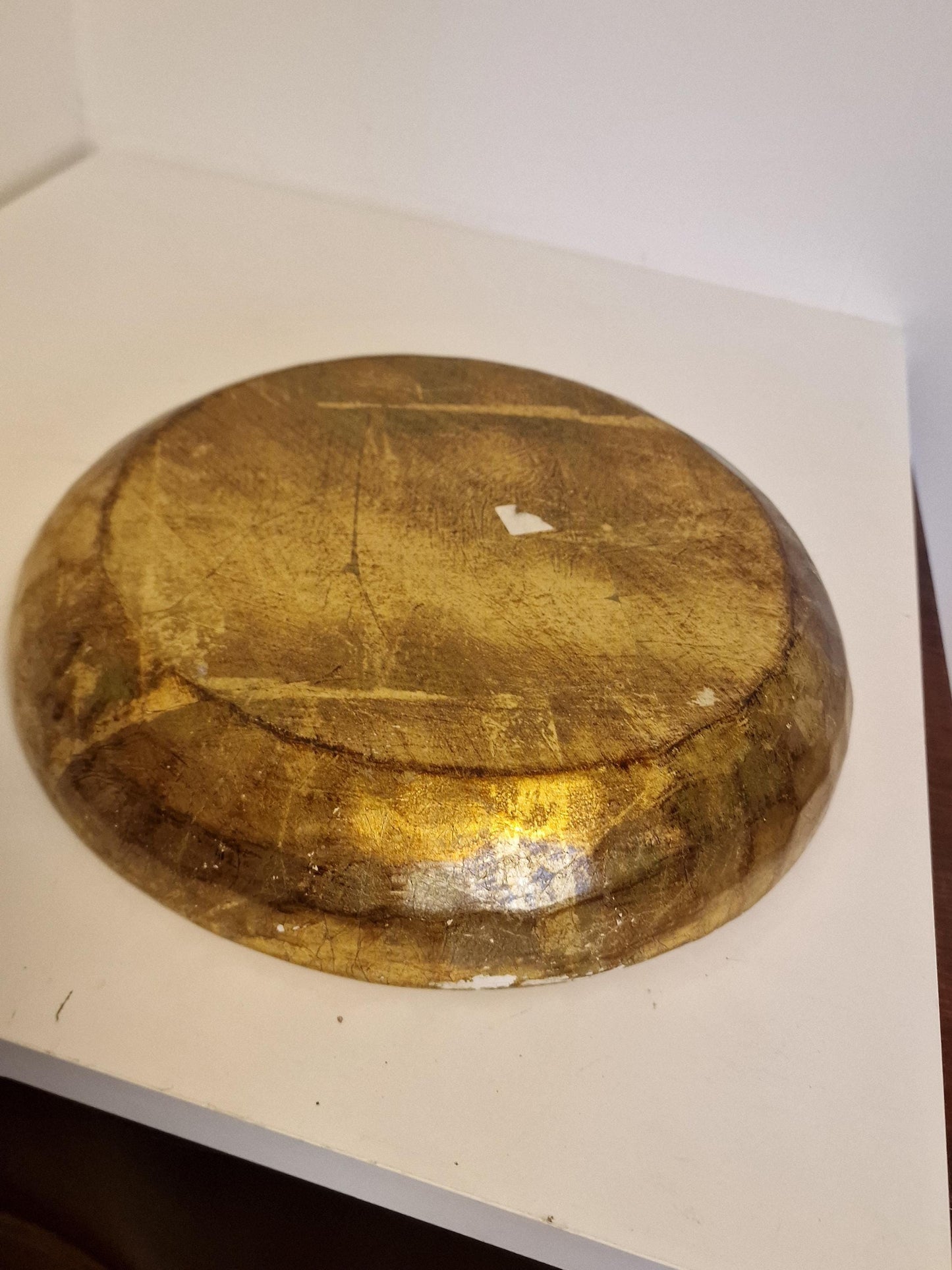 Large Vintage Florentine Gold Platter Bowl, Handpainted Wood, 1960s
