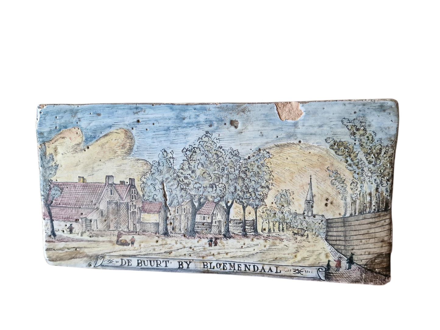De buurt bij bloemendaal. Aardewerk plaquette handgeschilderd