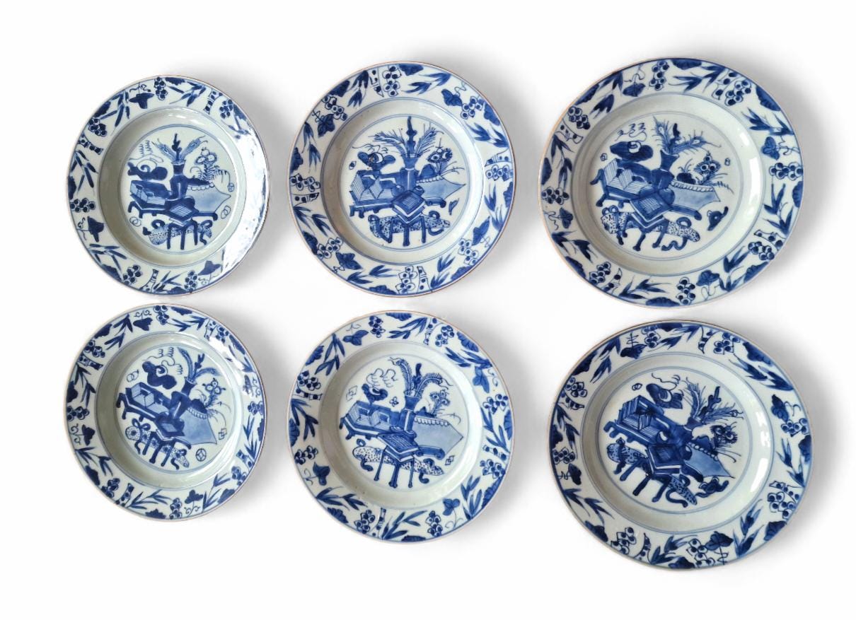 Set of 6 Antique Chinese Export Porcelain Plates, Qianlong Era, 18th Century, very nice