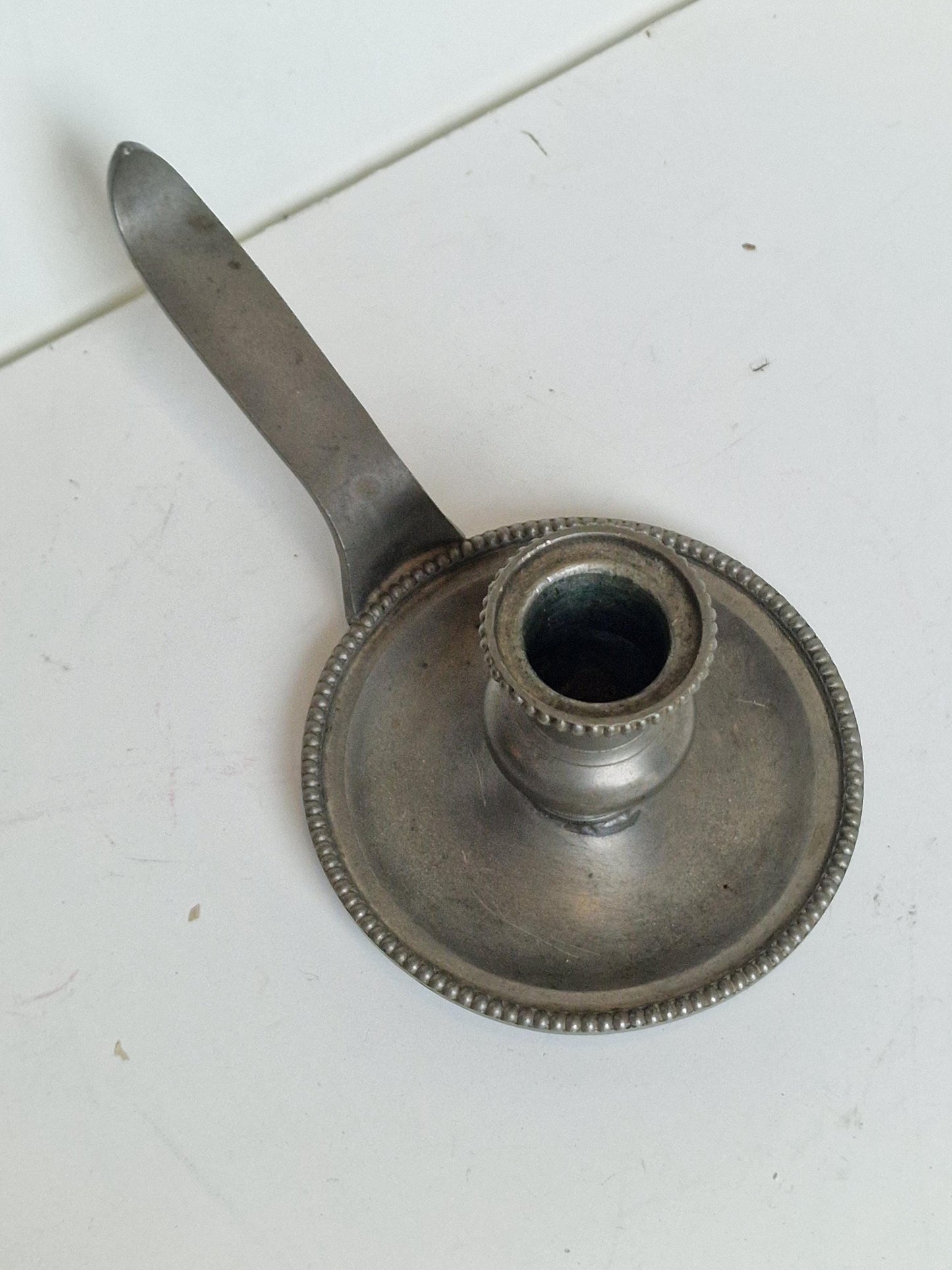 Antique Candlestick Blaker, scrooge candleholder tin pewter