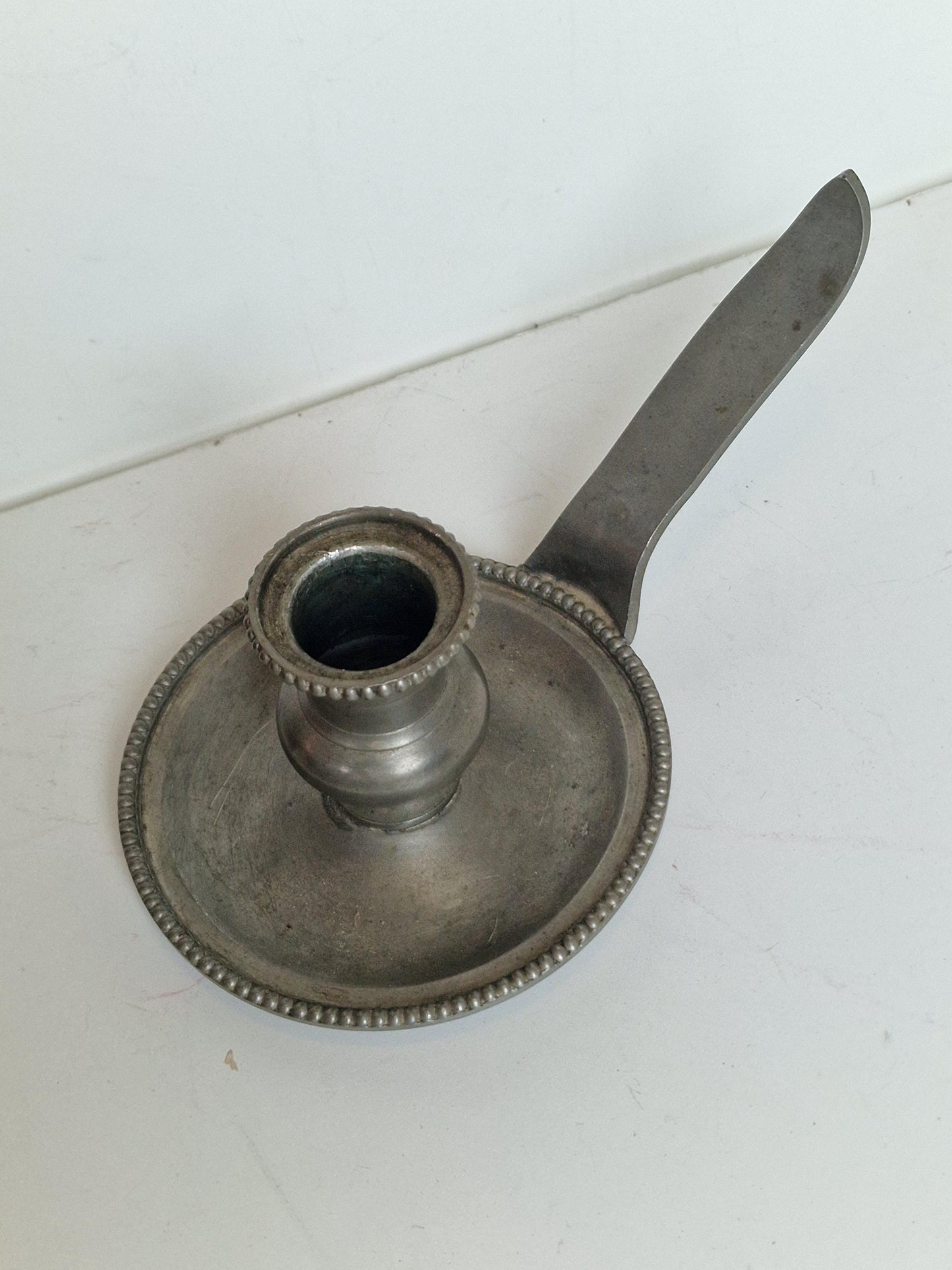 Antique Candlestick Blaker, scrooge candleholder tin pewter