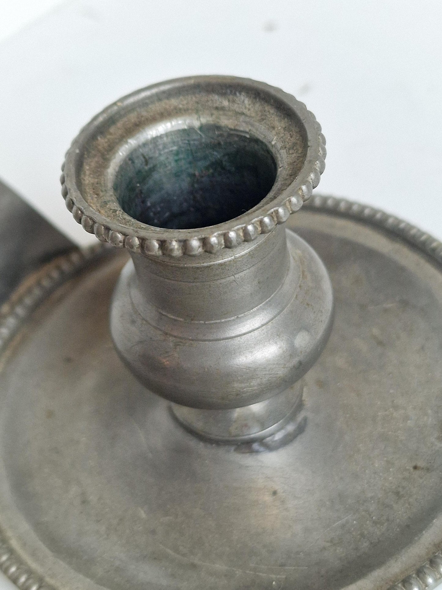 Antique Candlestick Blaker, scrooge candleholder tin pewter