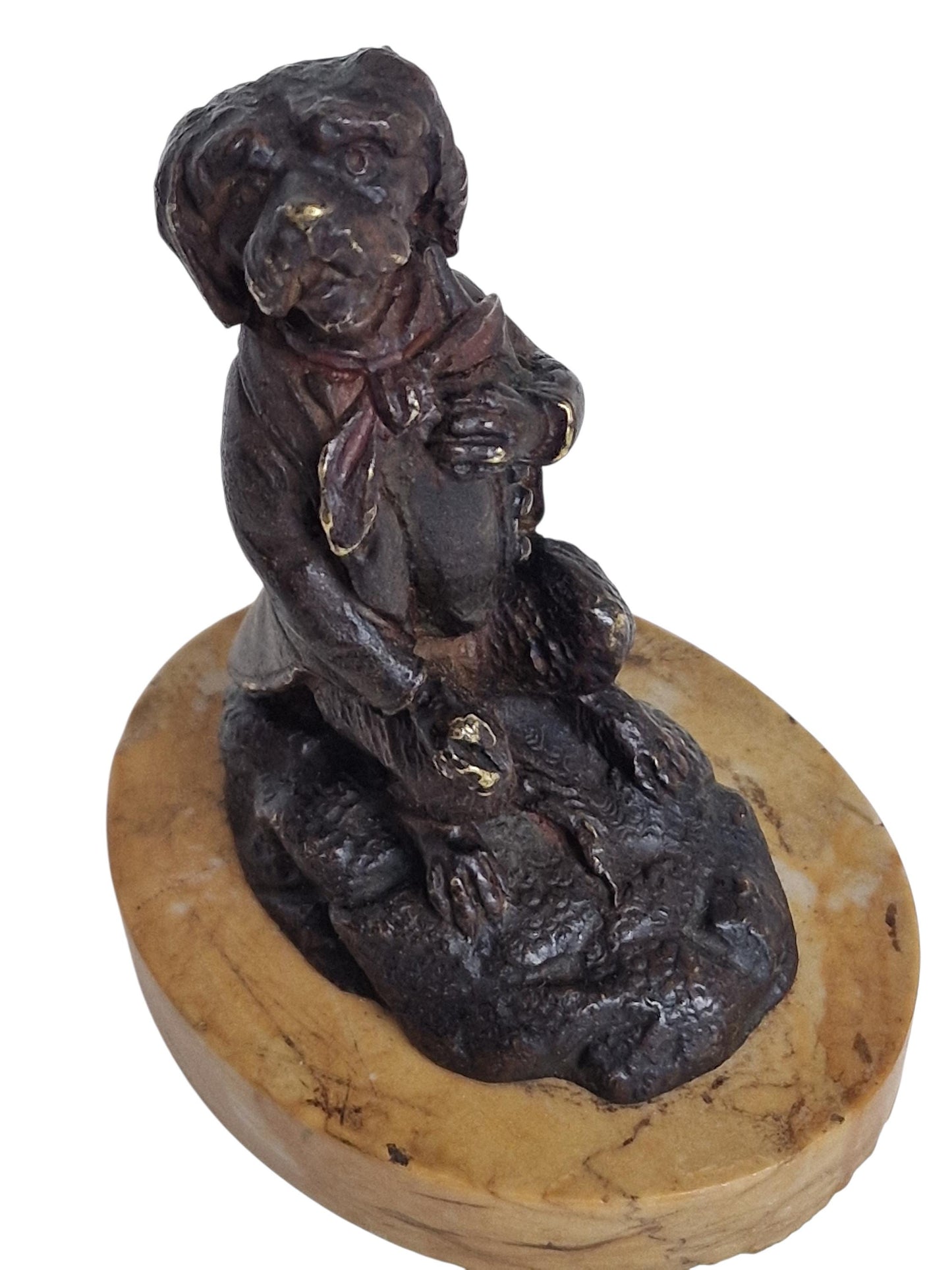 Vienna Bronze gentleman dog  Figurine, antique wiener brons on marble foot ca 1900