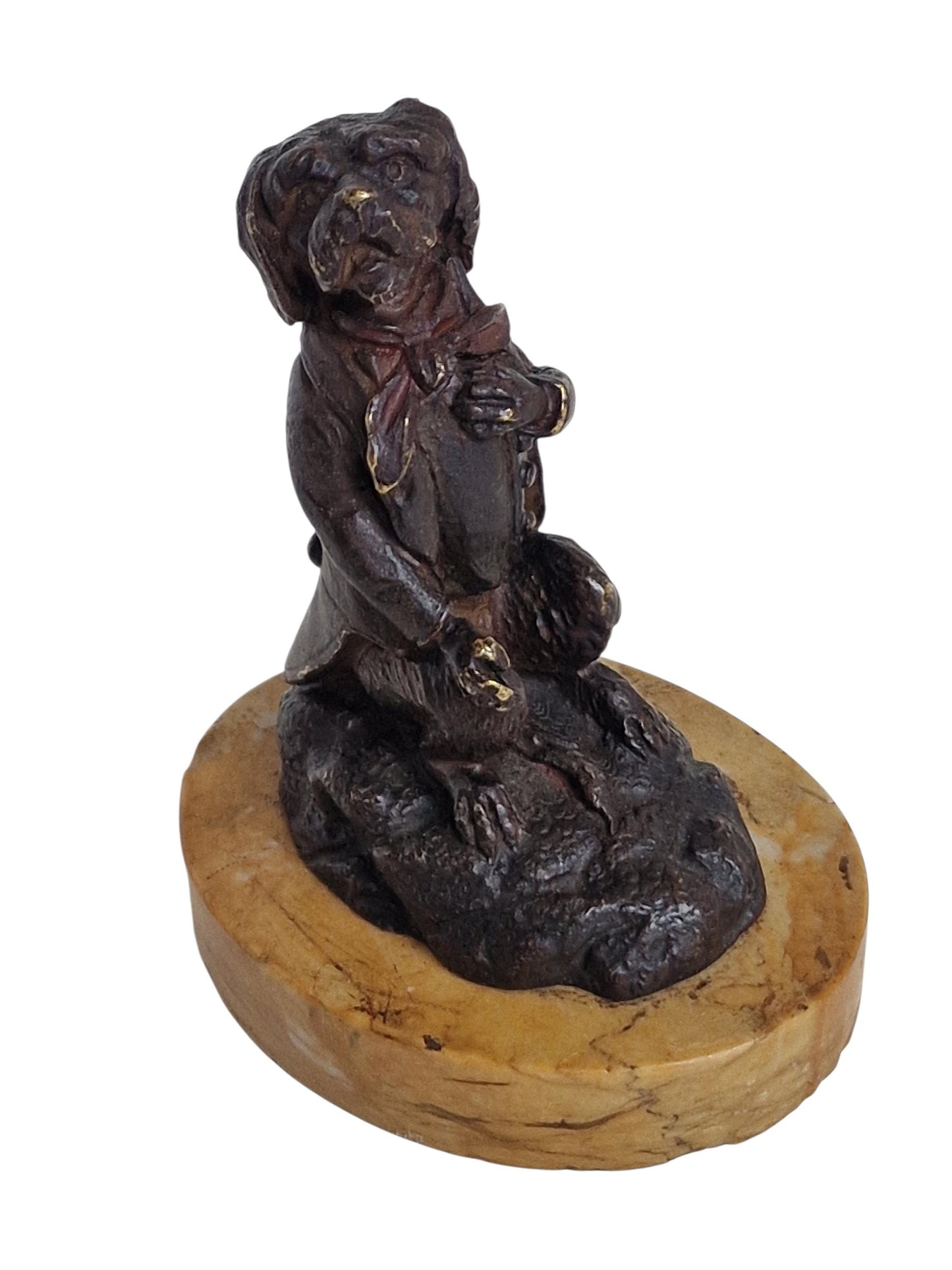 Vienna Bronze gentleman dog  Figurine, antique wiener brons on marble foot ca 1900